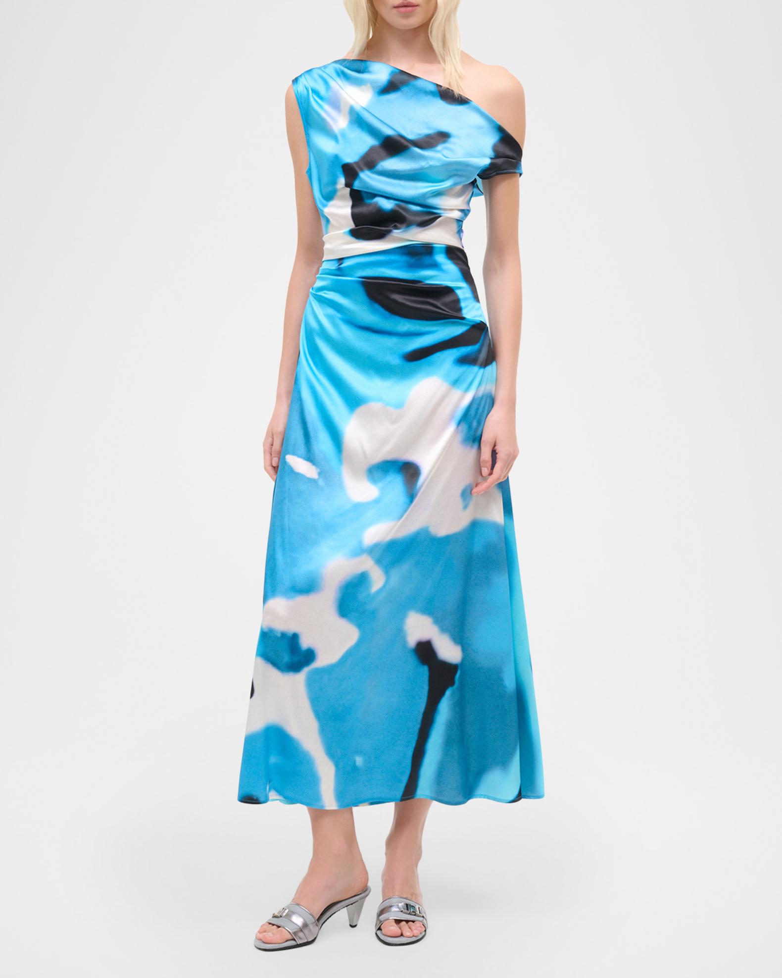 staud formal dresses STAUD, Phare Silk Dress in Blue Haze, Size 8 zip closure Boat neck