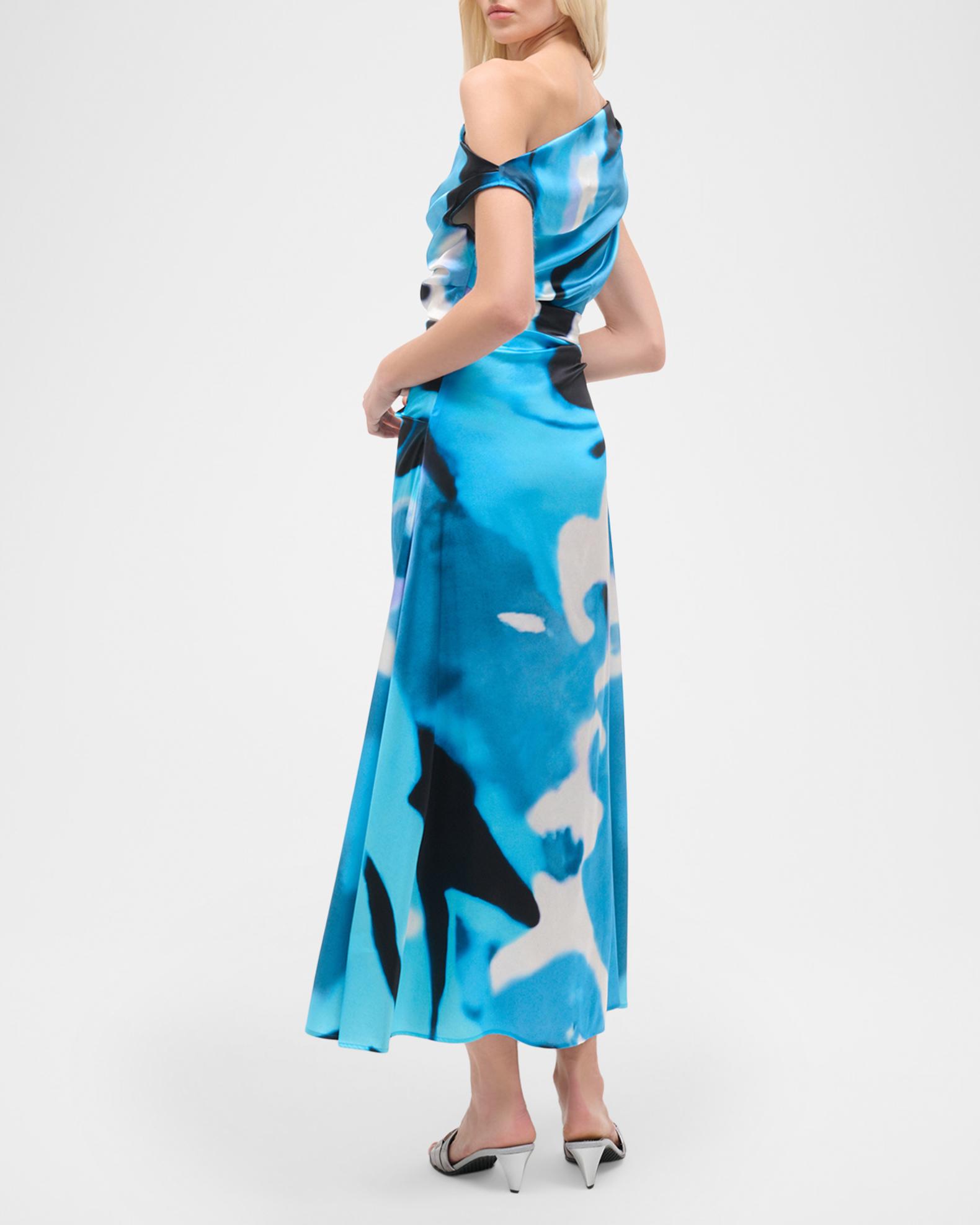 staud blue floral dress STAUD, Phare Silk in Haze, Size 0 floral embroidered tulle lace Little Black Dress | Size:36/30 and a handkerchief hem