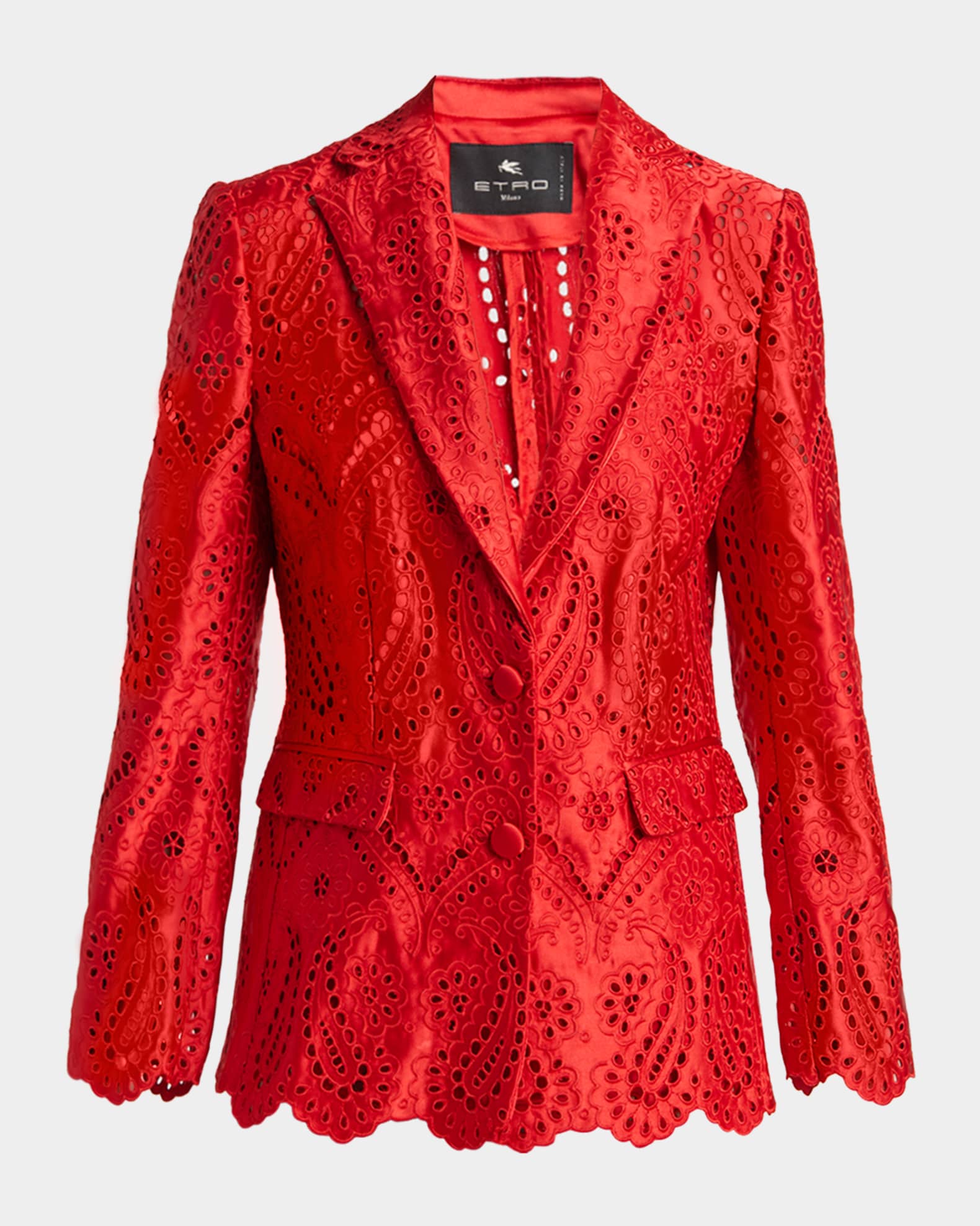 ETRO ジャケット Etro Paisley Eyelet Embroidered Satin Single-Breasted Jacket
