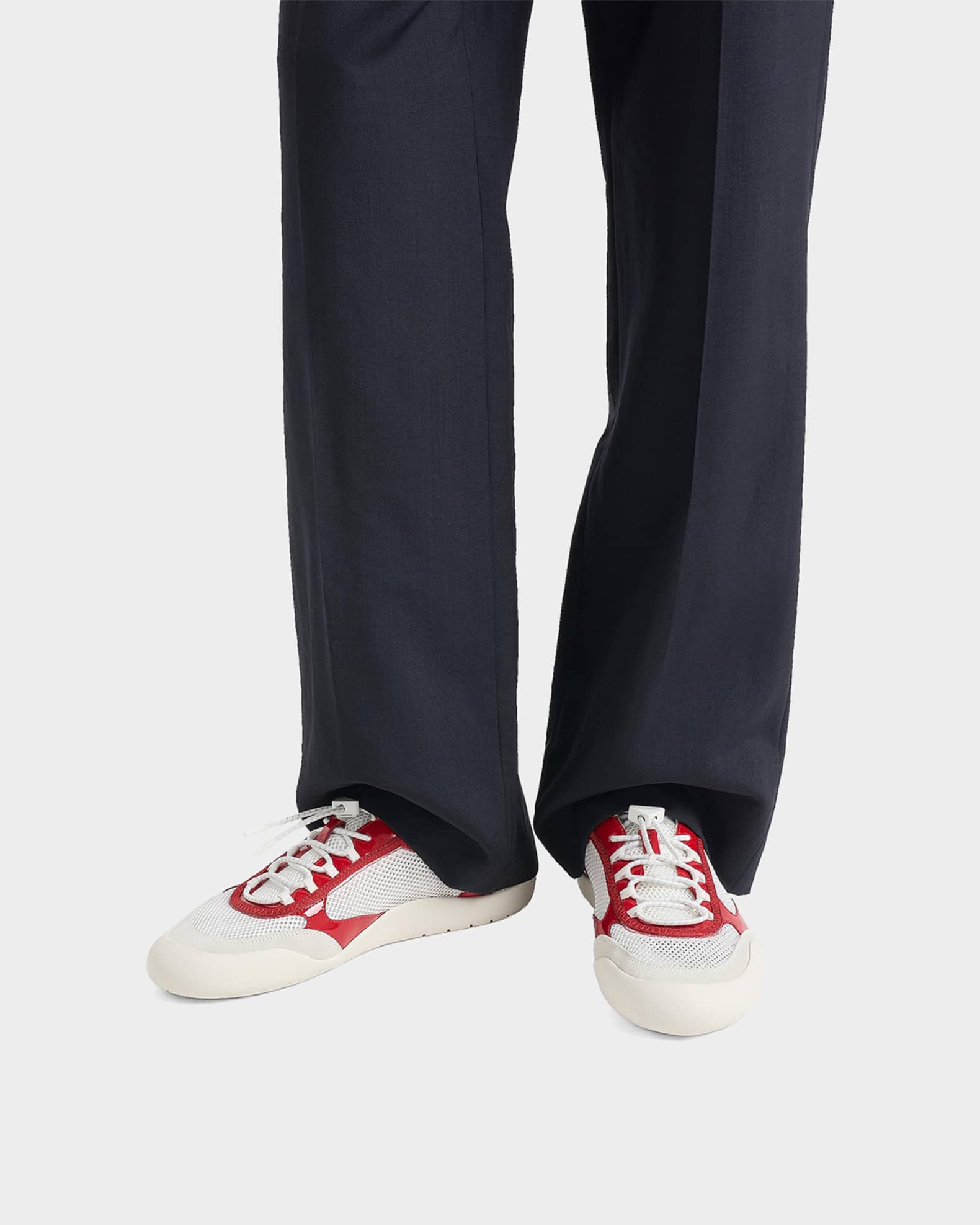 Prada Speedrock Patent Leather and Mesh Fabric Sneakers | Neiman