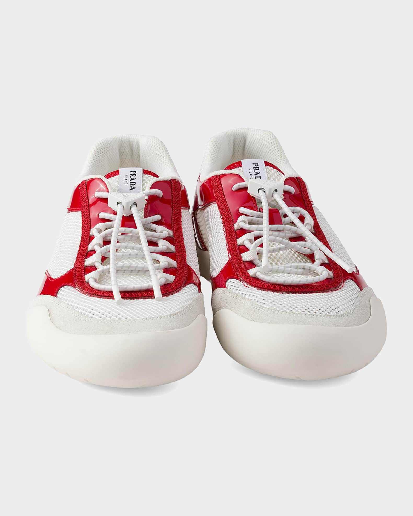 Prada Speedrock Patent Leather and Mesh Fabric Sneakers | Neiman