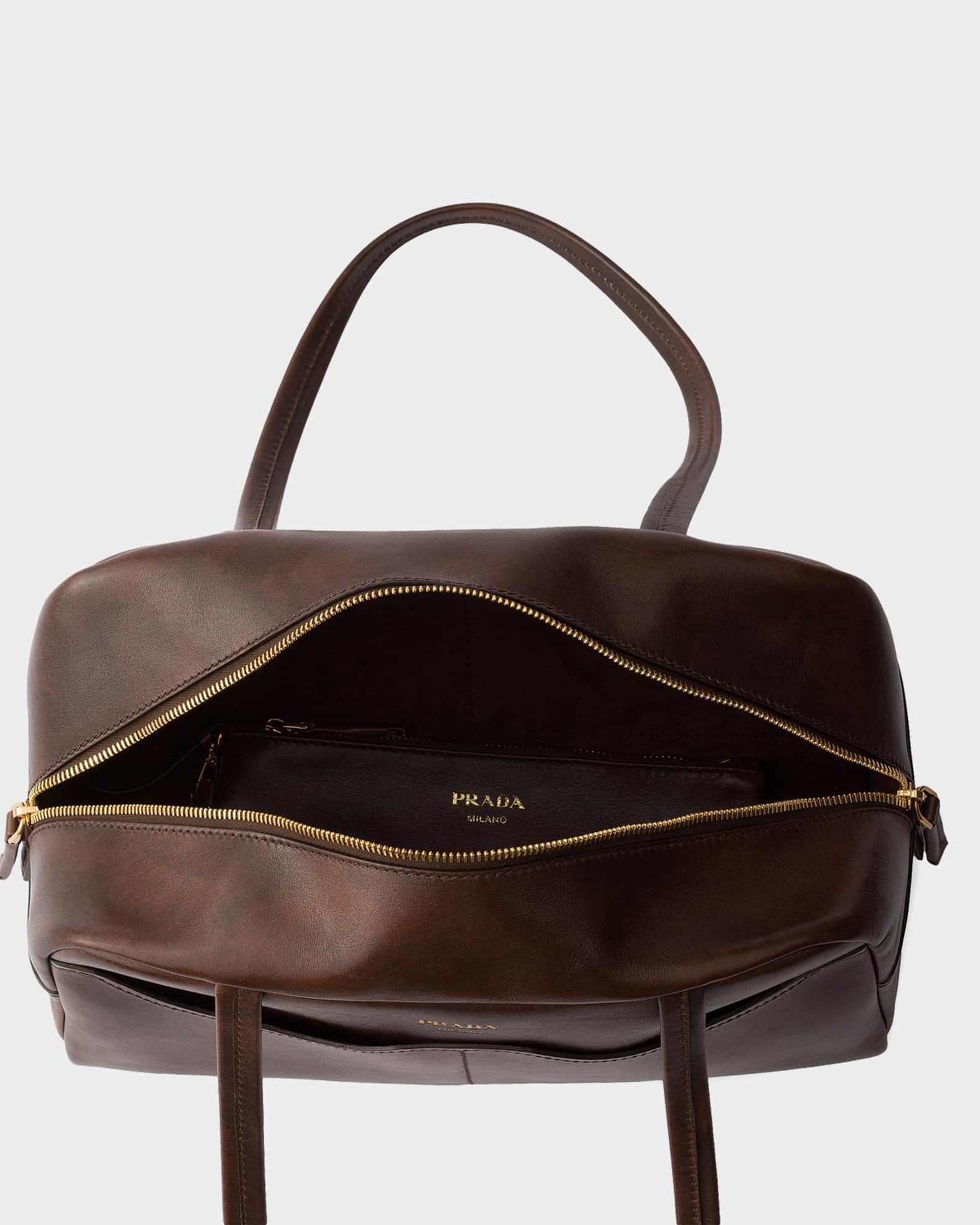 Prada Carry Large Antiqued Leather Top-Handle Bag | Neiman Marcus