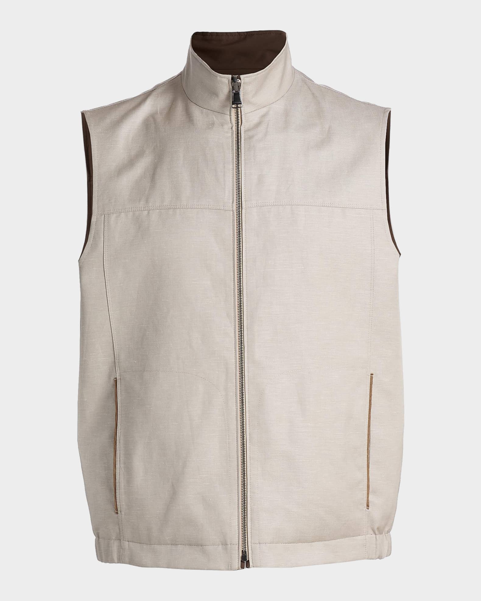 Canali Men's Wool and Linen Jersey Full-Zip Vest | Neiman Marcus