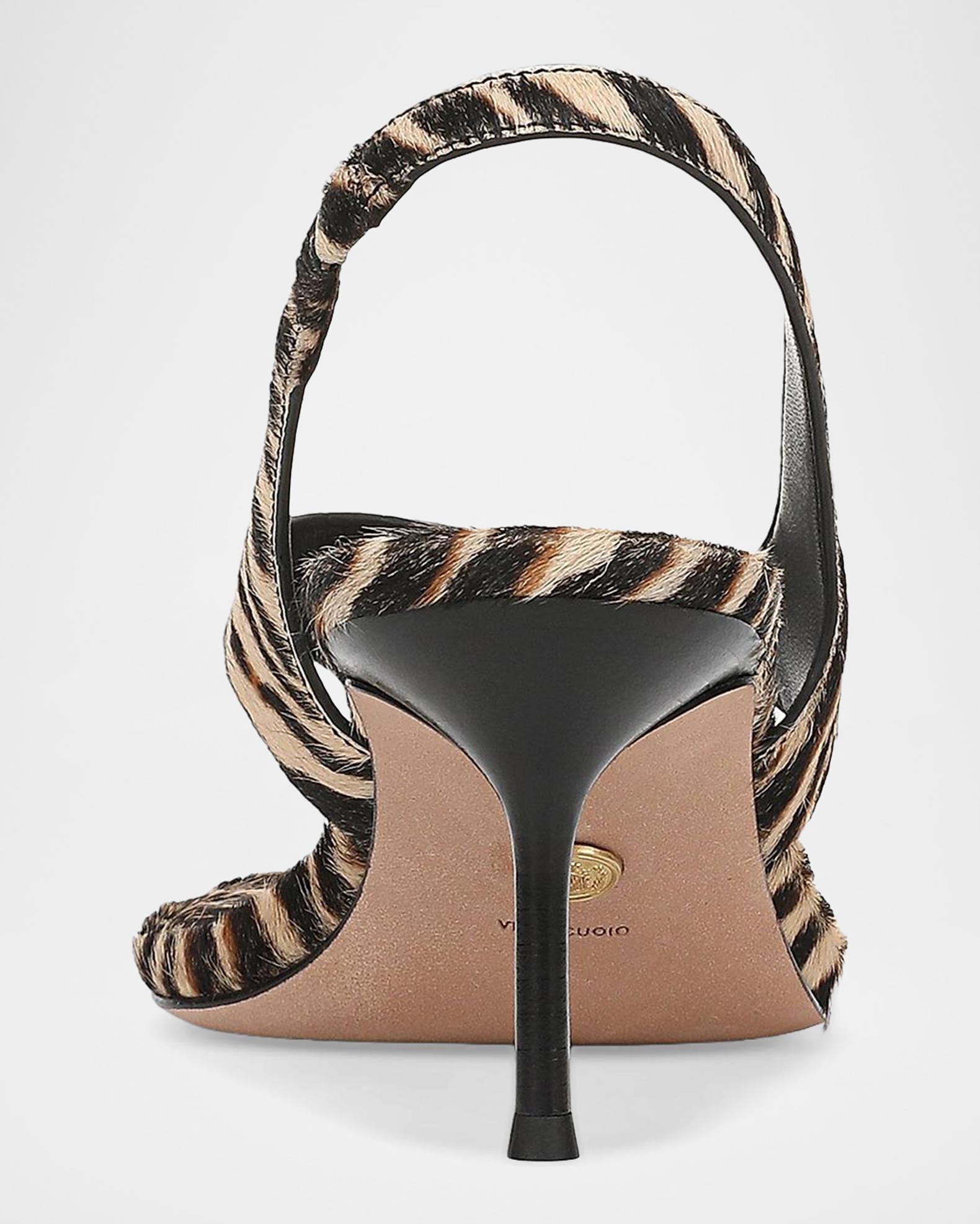 Veronica Beard Talon-2 65MM Zebra-Print Calf Hair Slingback