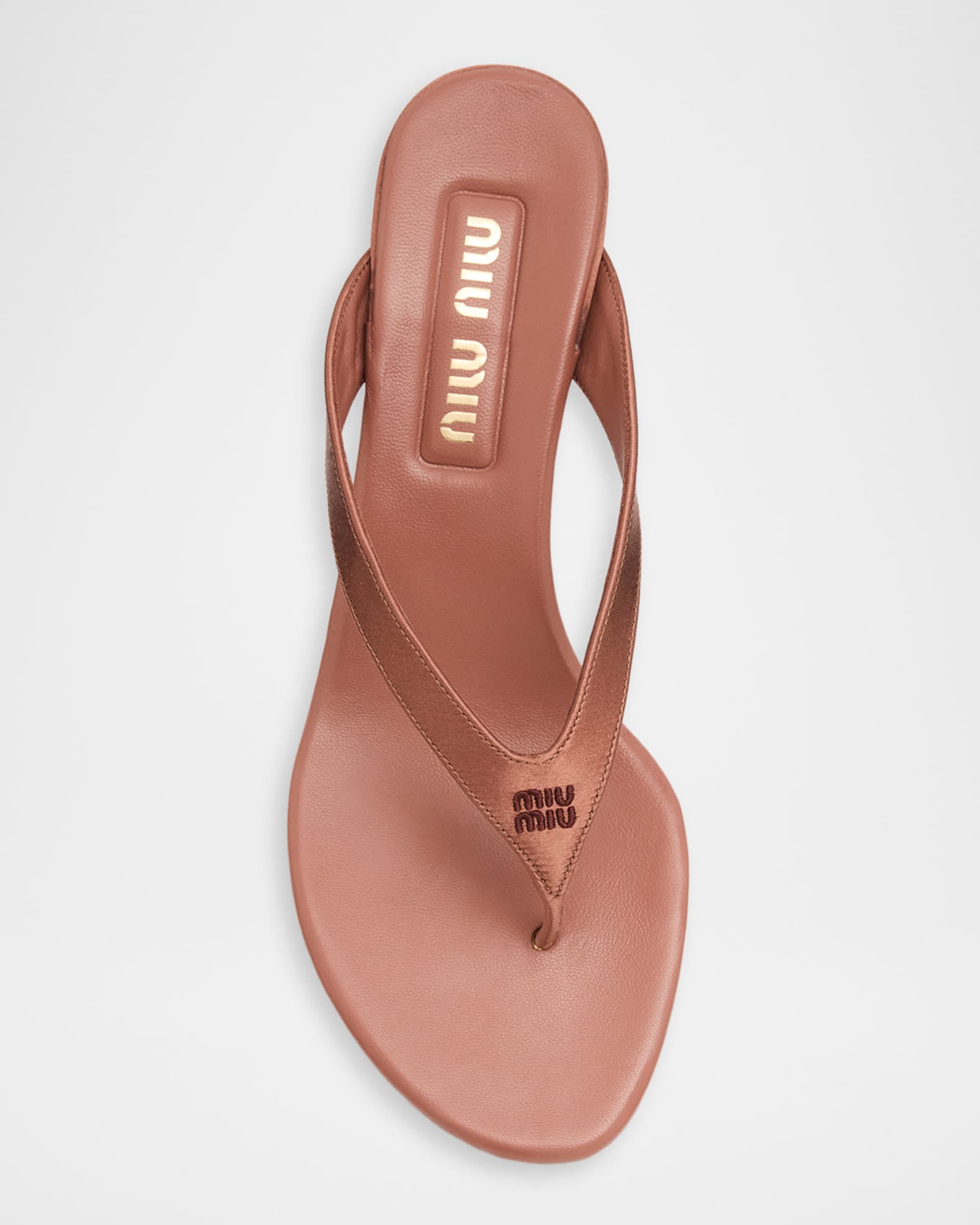 miu miu＊レザー革 クロッグサンダル ヒール ローズ モチーフ 茶 Miu Miu Satin Kitten-Heel Thong Sandals | Neiman Marcus