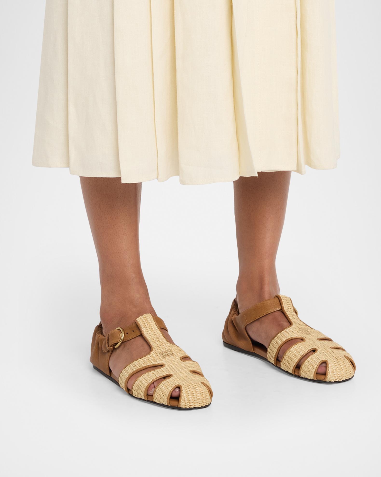 Miu Miu Raffia and Leather Fisherman Sandals | Neiman Marcus