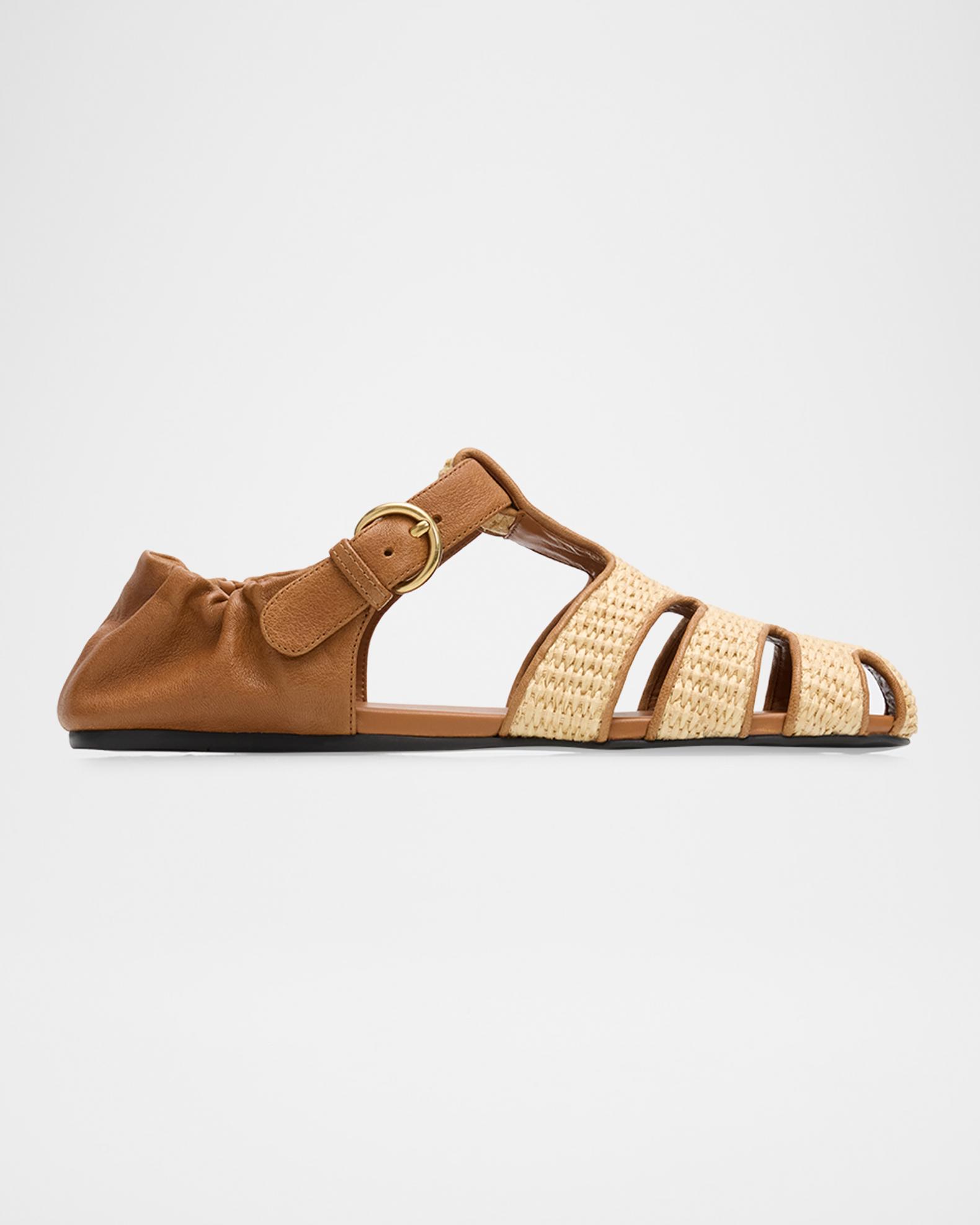 Miu Miu Raffia and Leather Fisherman Sandals | Neiman Marcus