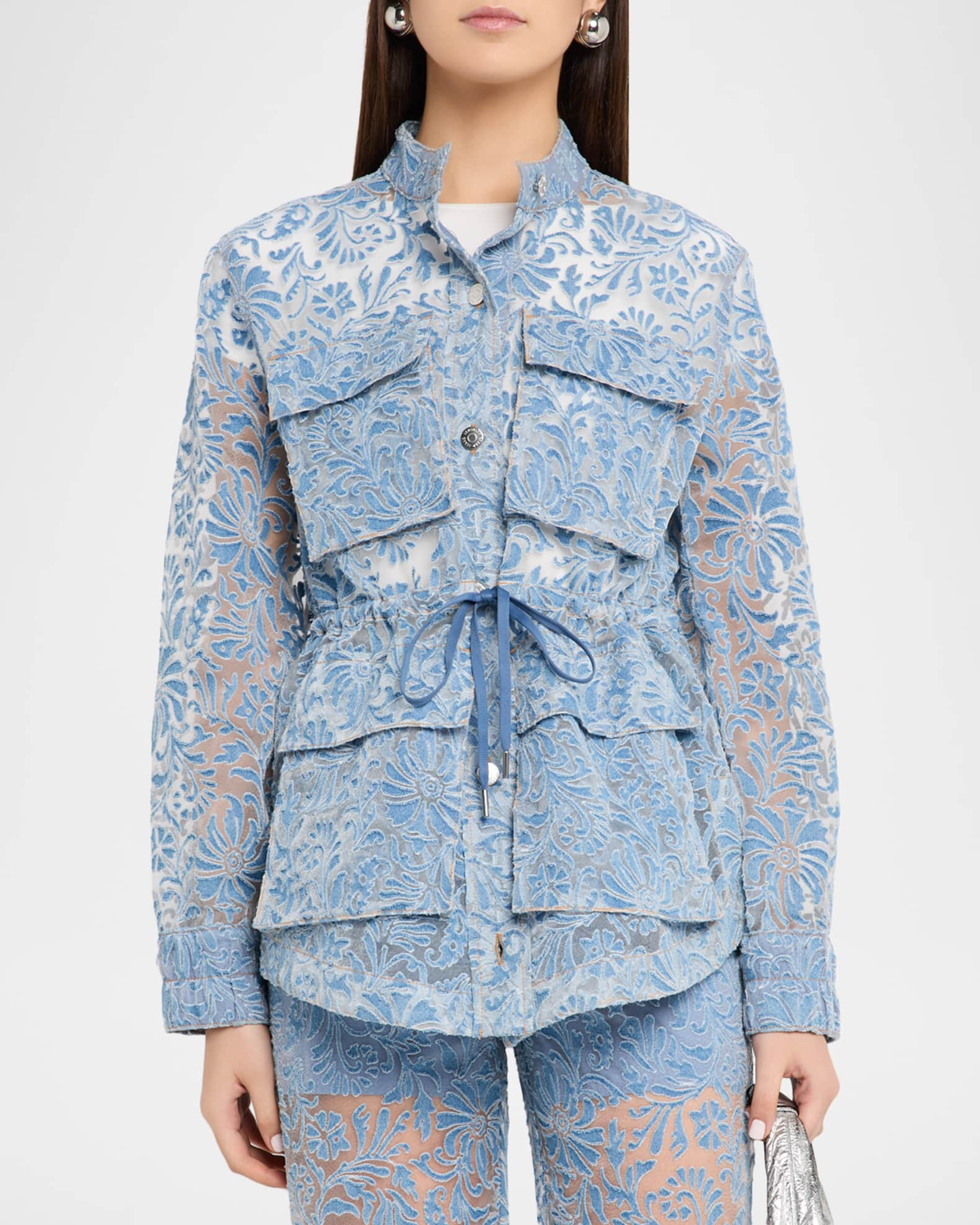 Veronica Beard Lane Sheer Floral Denim Jacket | Neiman Marcus