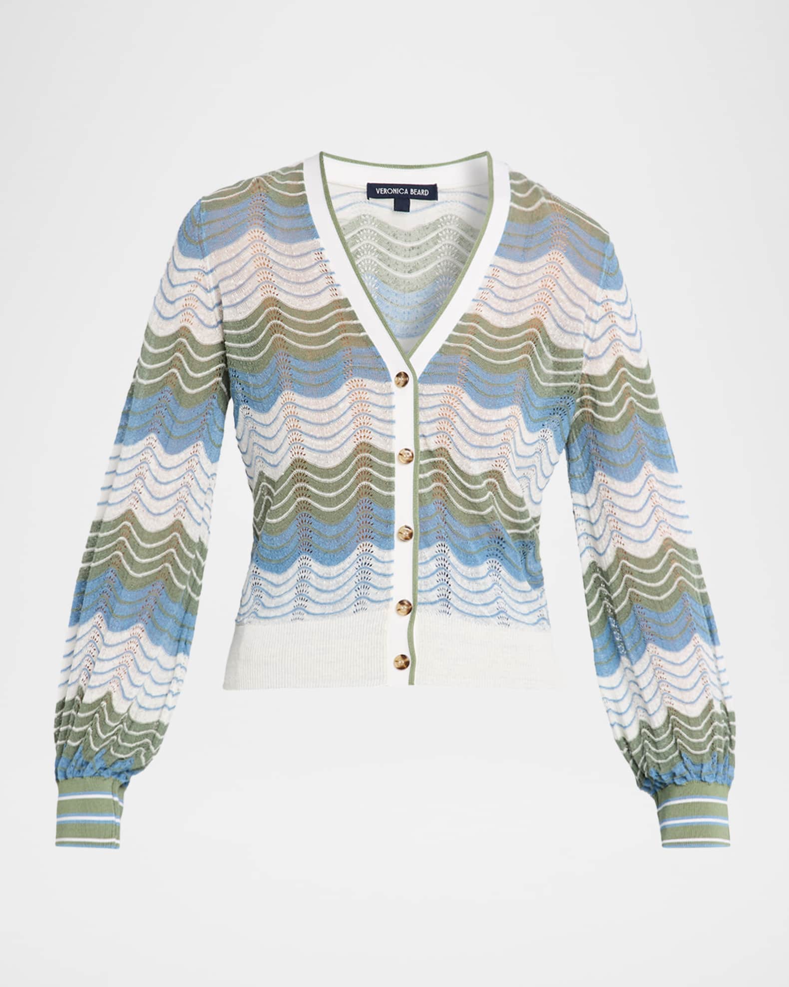 Veronica Beard Laurinor Wavy Pointelle Knit V-Neck Cardigan