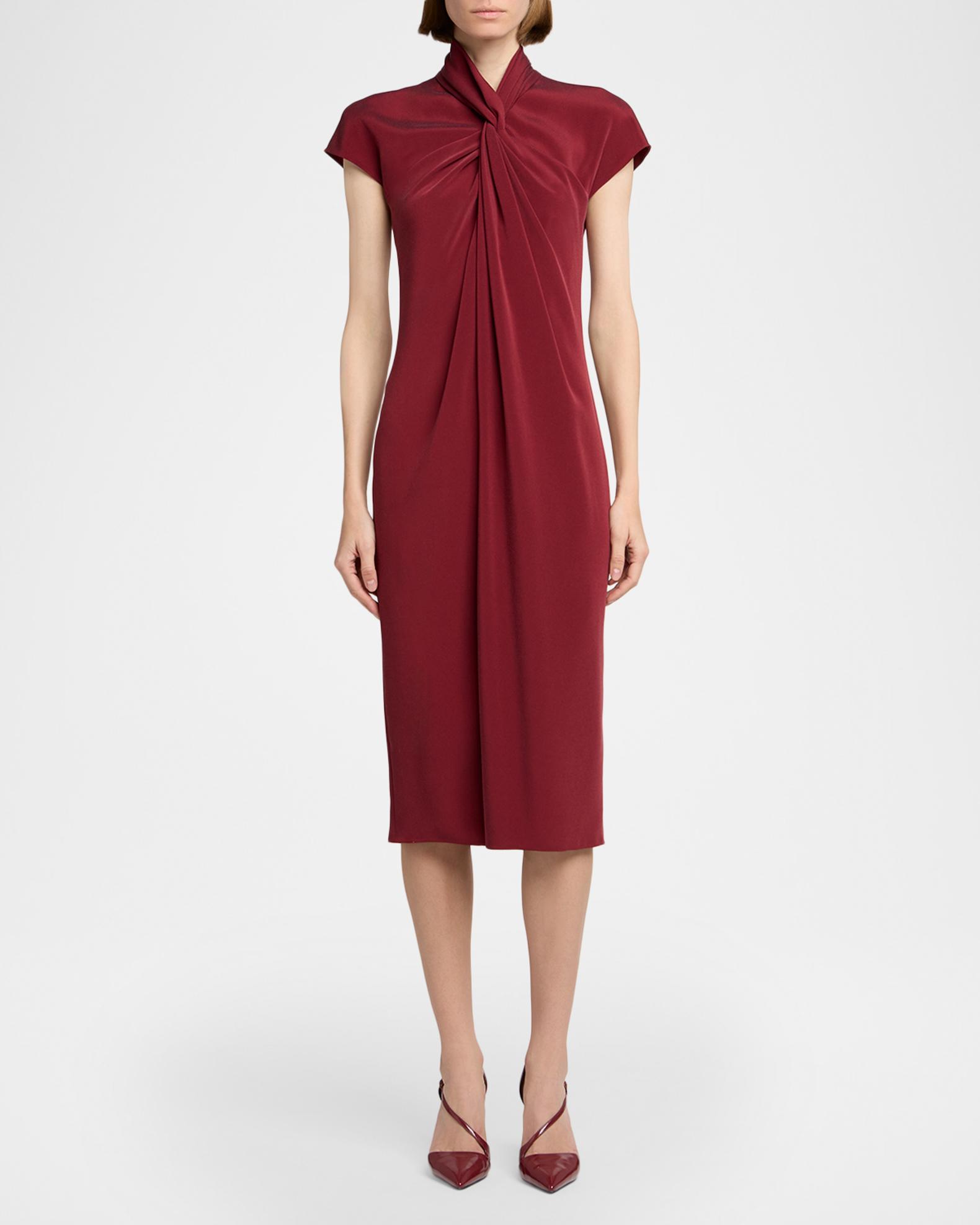 armani cocktail dresses Giorgio Draped Twisted-Collar Short-Sleeve Midi Dress, Solid Ligh, Women's, 42 Armani fashion show Size:I SKU|NWSPEAKUP-KBL97 What Should A Male The design features a