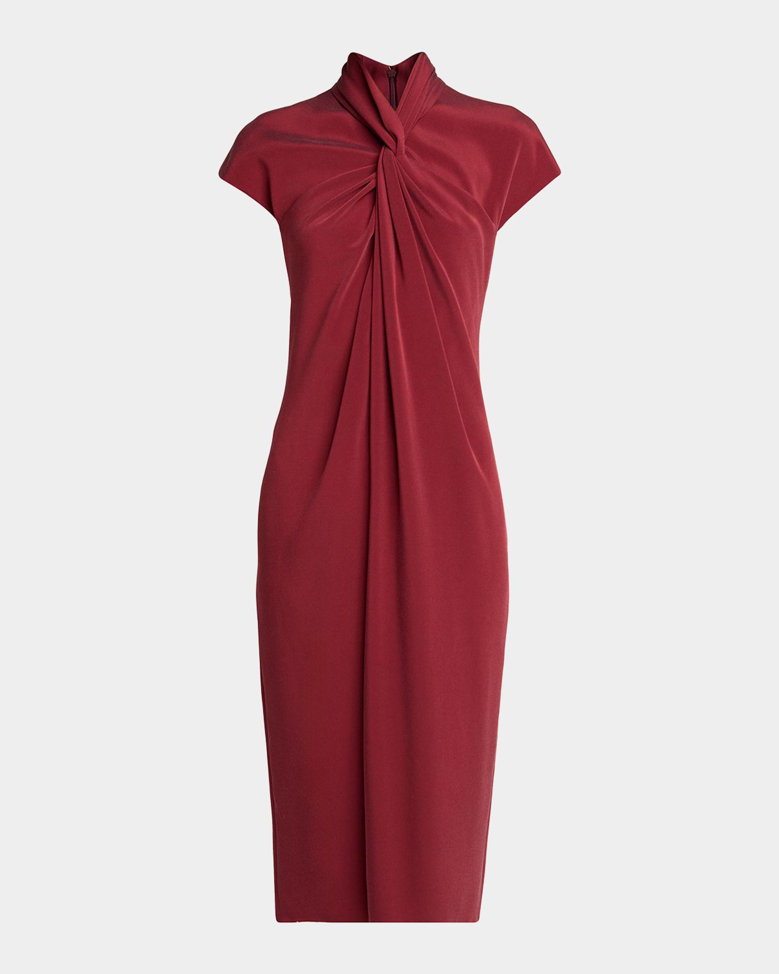 Giorgio Armani Draped Twisted-Collar Short-Sleeve Midi Dress, Solid Ligh, Women's, 42