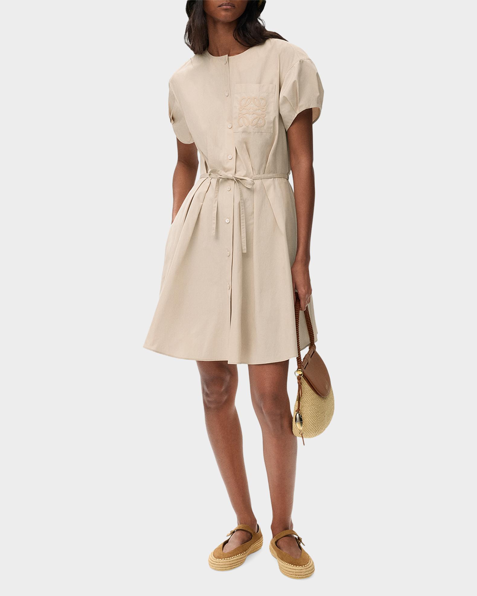 LOEWE x Paula's Ibiza Anagram Puff-Sleeve Pleated Mini Shirtdress