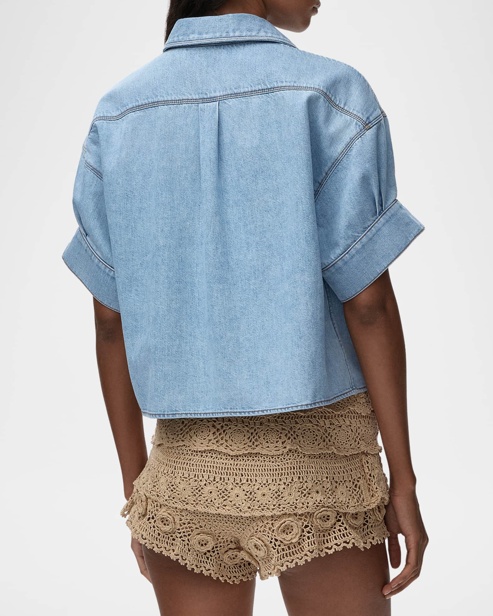 Loewe x Paula's Ibiza Denim Short-Sleeve Boxy Shirt | Neiman Marcus