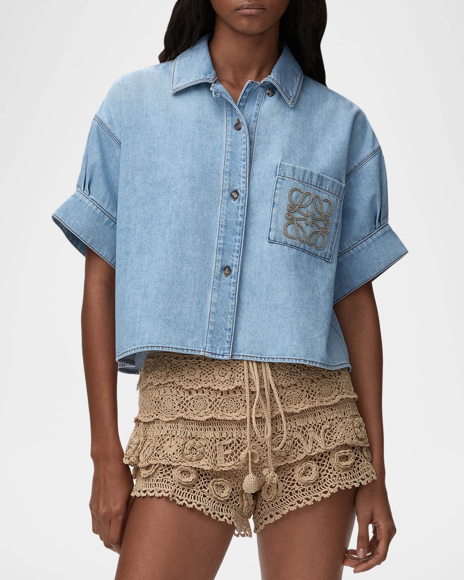 LOEWE 半袖シャツ Paula & Moritz Loewe x Paula's Ibiza Denim Short-Sleeve Boxy Shirt | Neiman Marcus