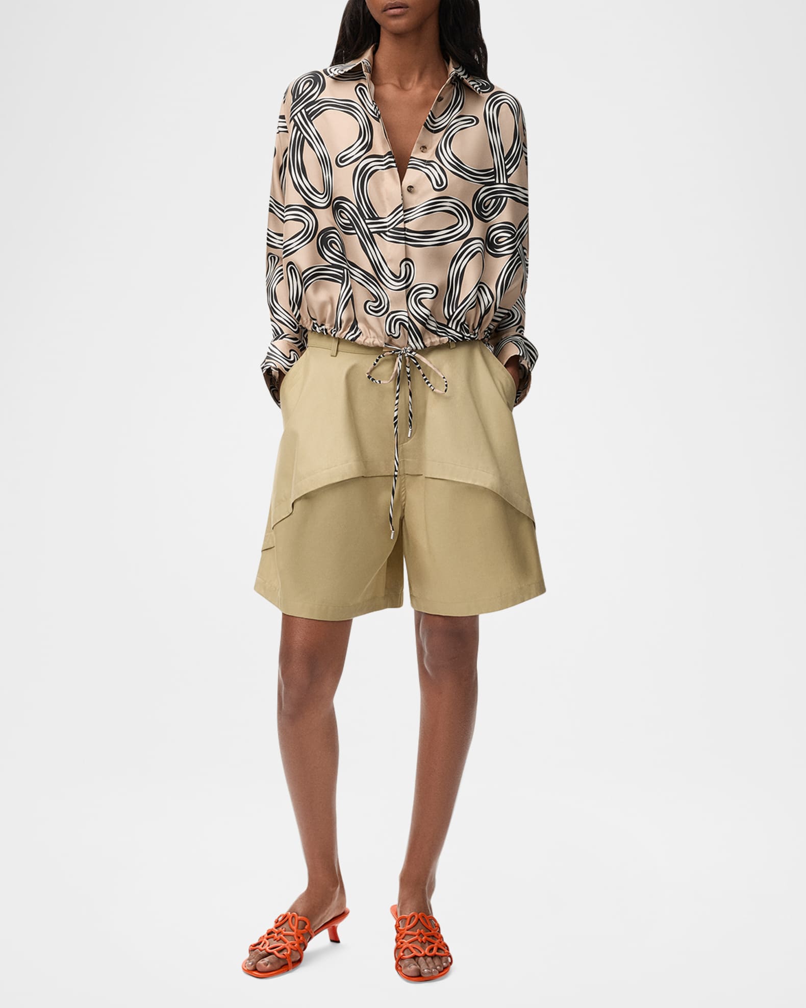 Loewe x Paula's Ibiza Abstract-Print Silk Drawstring Balloon Shirt