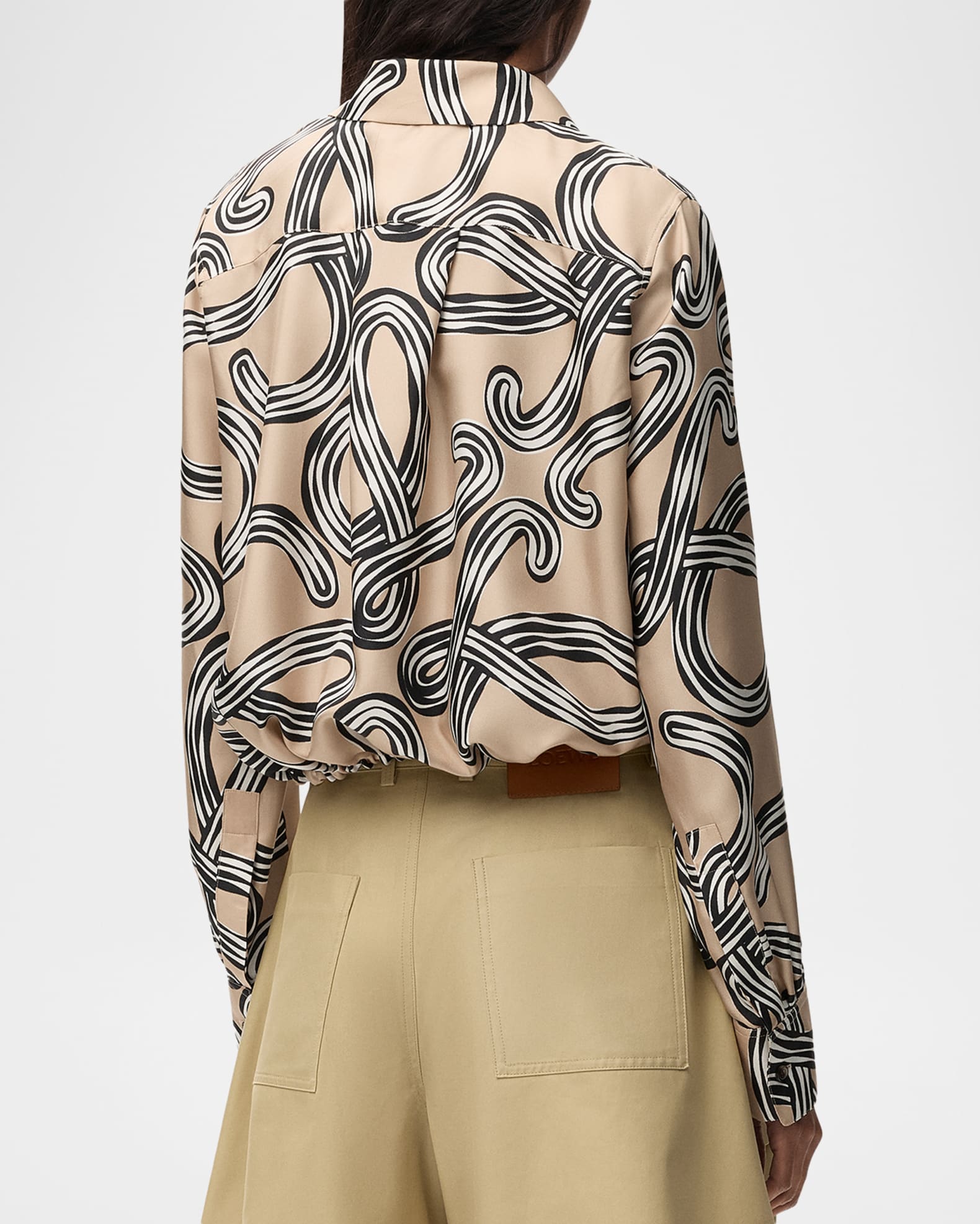 LOEWE Paula's Ibiza シルクシャツ Lサイズ Loewe x Paula's Ibiza Abstract-Print Silk Drawstring Balloon Shirt