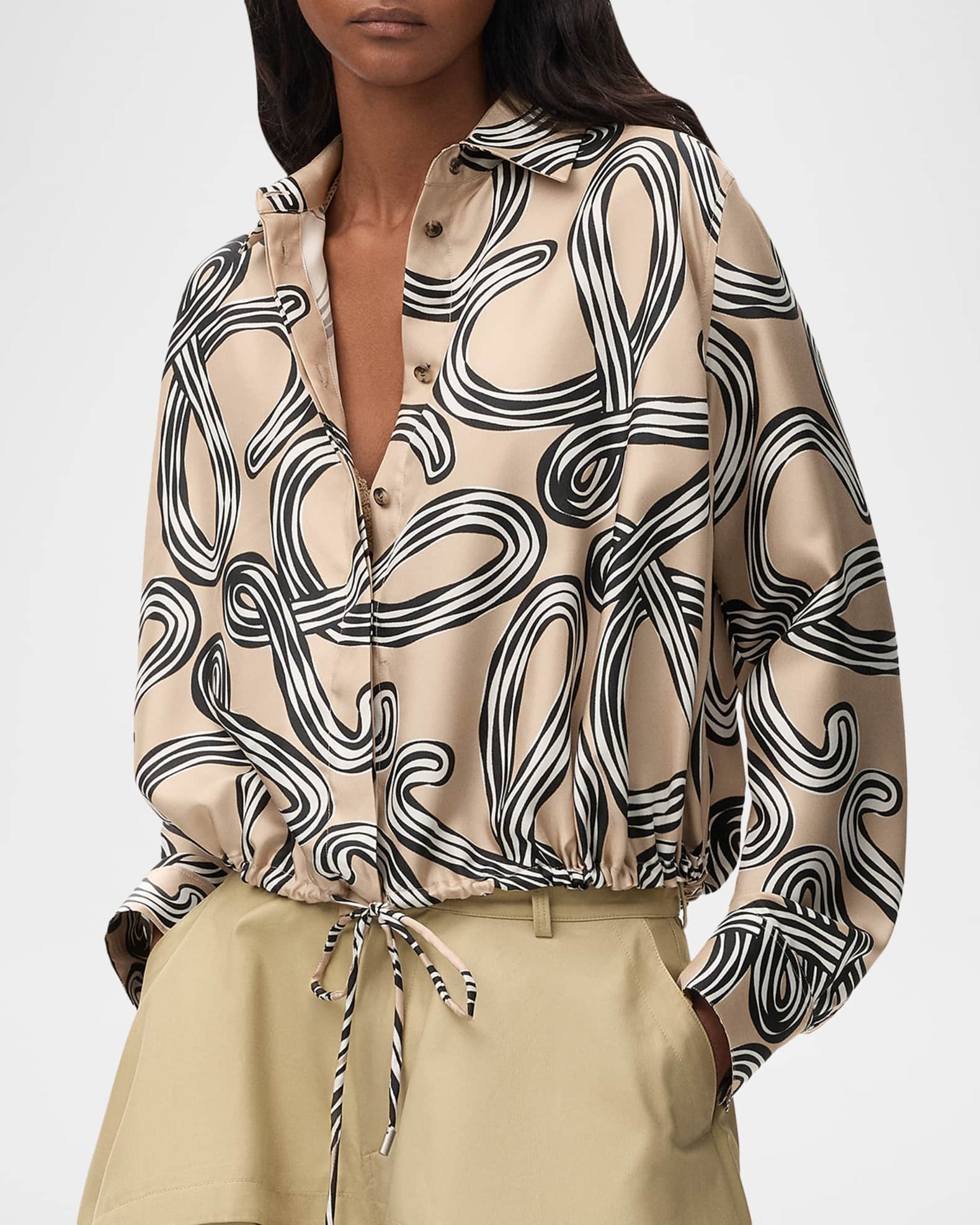 Loewe x Paula's Ibiza Abstract-Print Silk Drawstring Balloon Shirt