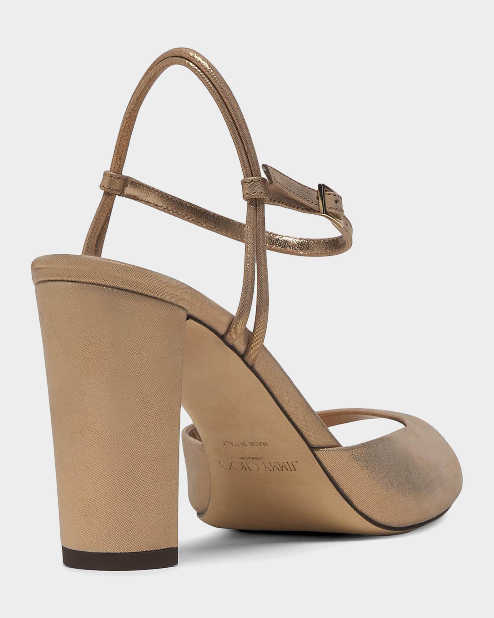 Jimmy Choo 85mm Alys Metallic Suede Ankle-Strap Sandals | Neiman