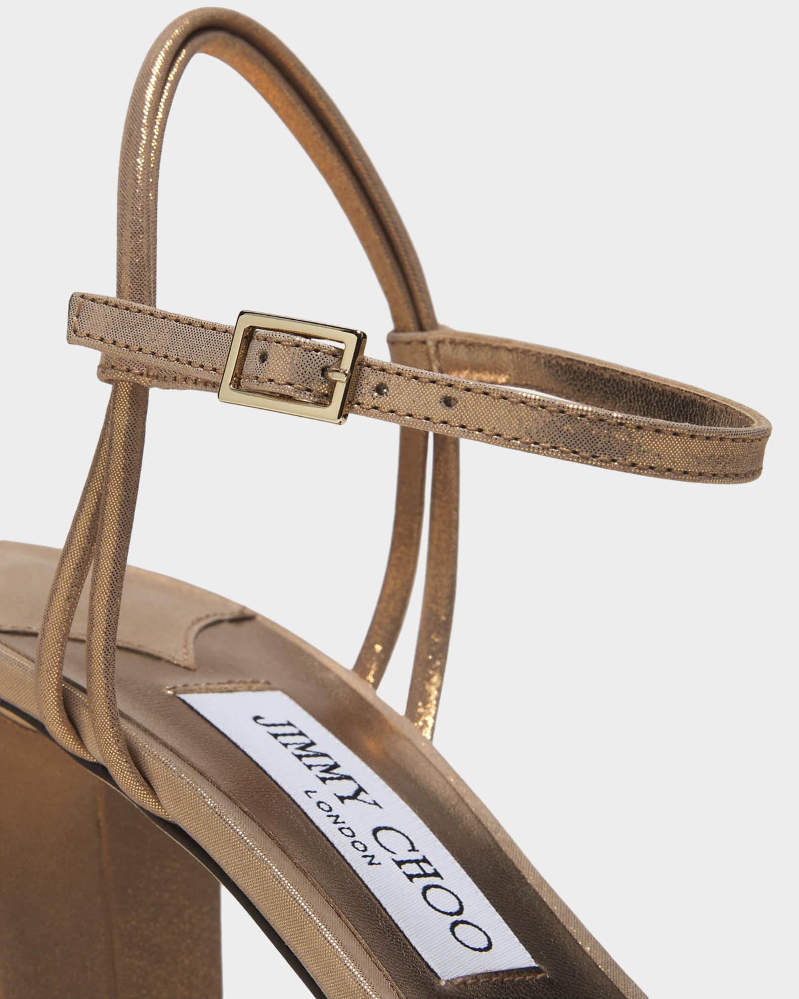 Jimmy Choo 85mm Alys Metallic Suede Ankle-Strap Sandals | Neiman