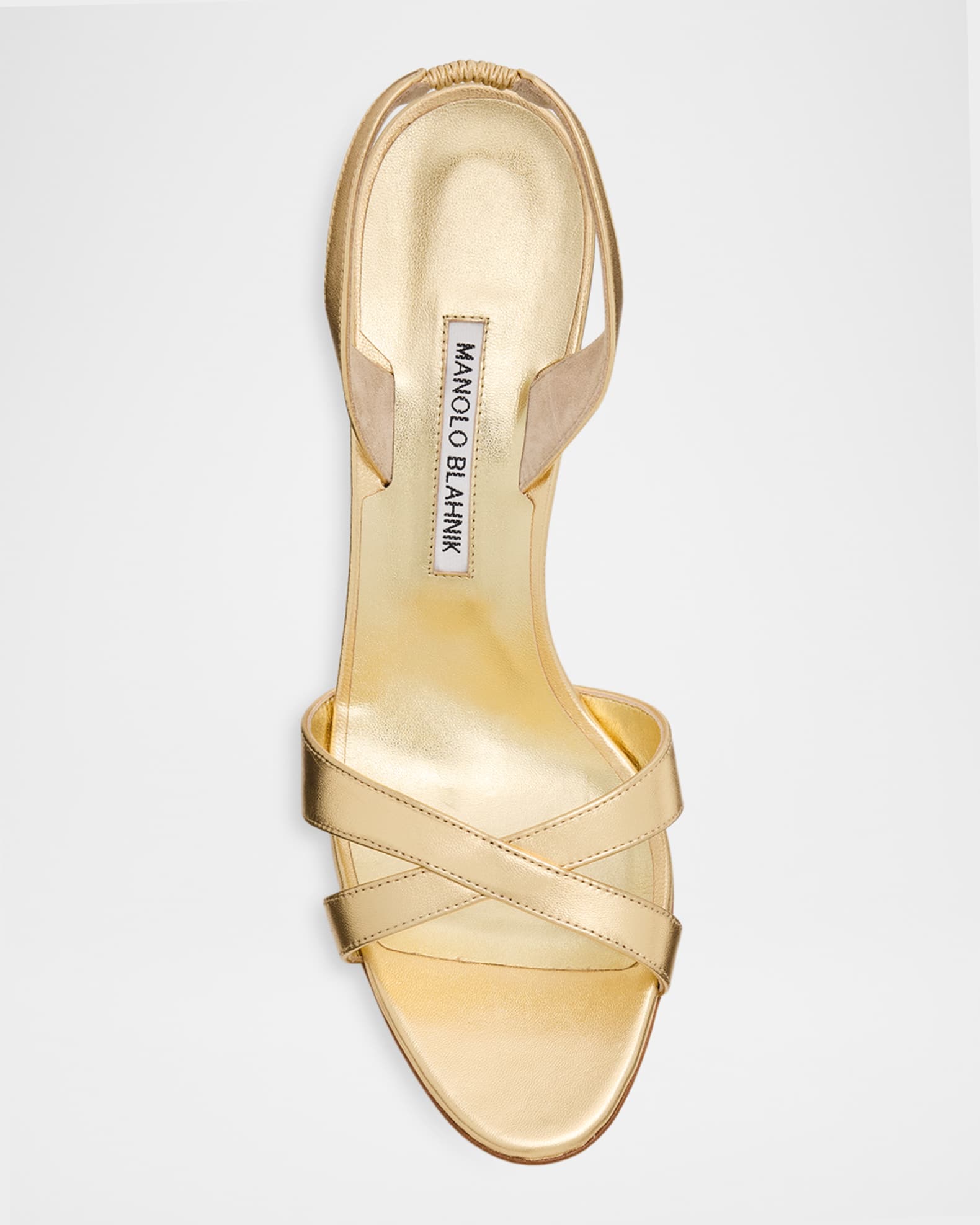 Manolo Blahnik 90mm Callasi Metallic Leather Slingback Sandals
