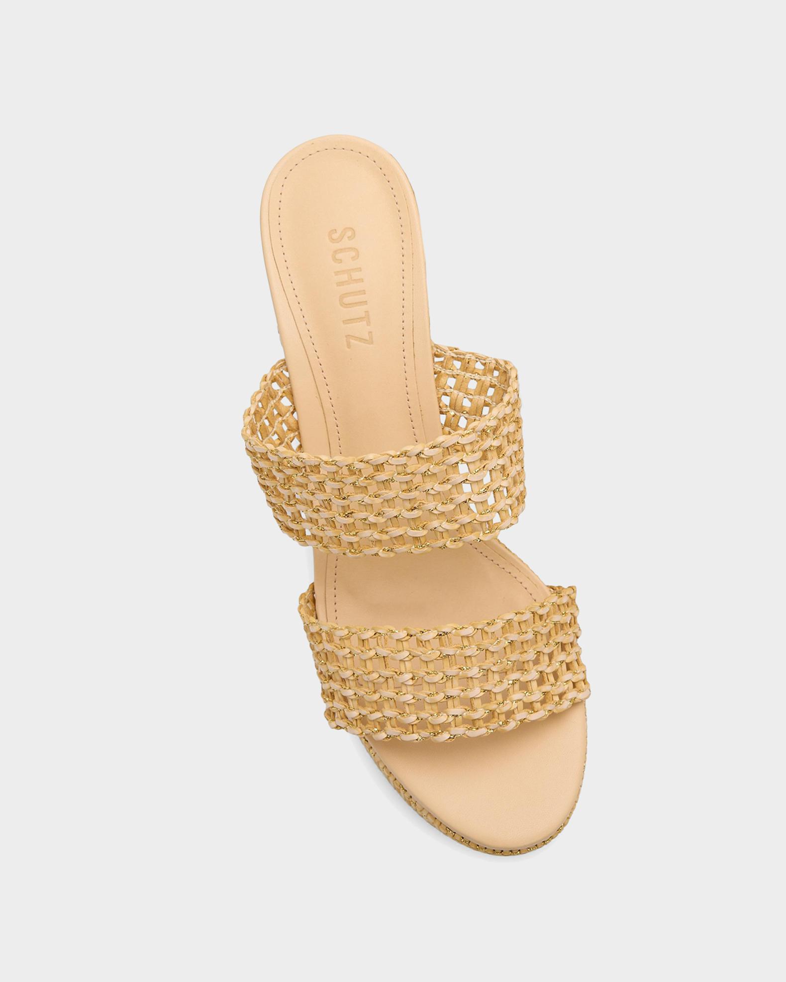 Schutz 100mm Aberdeen Raffia Platform Sandals | Neiman Marcus