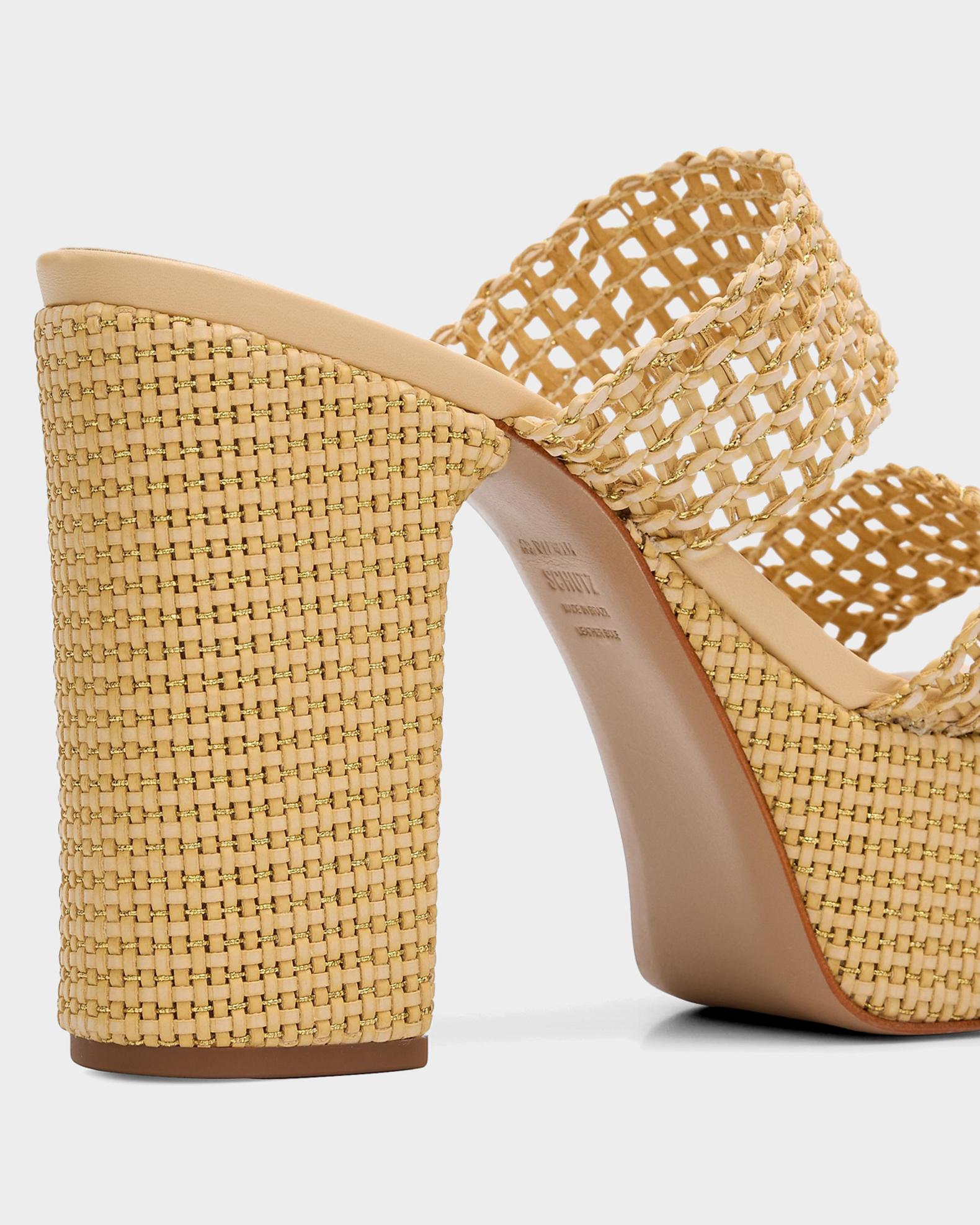 Schutz 100mm Aberdeen Raffia Platform Sandals | Neiman Marcus