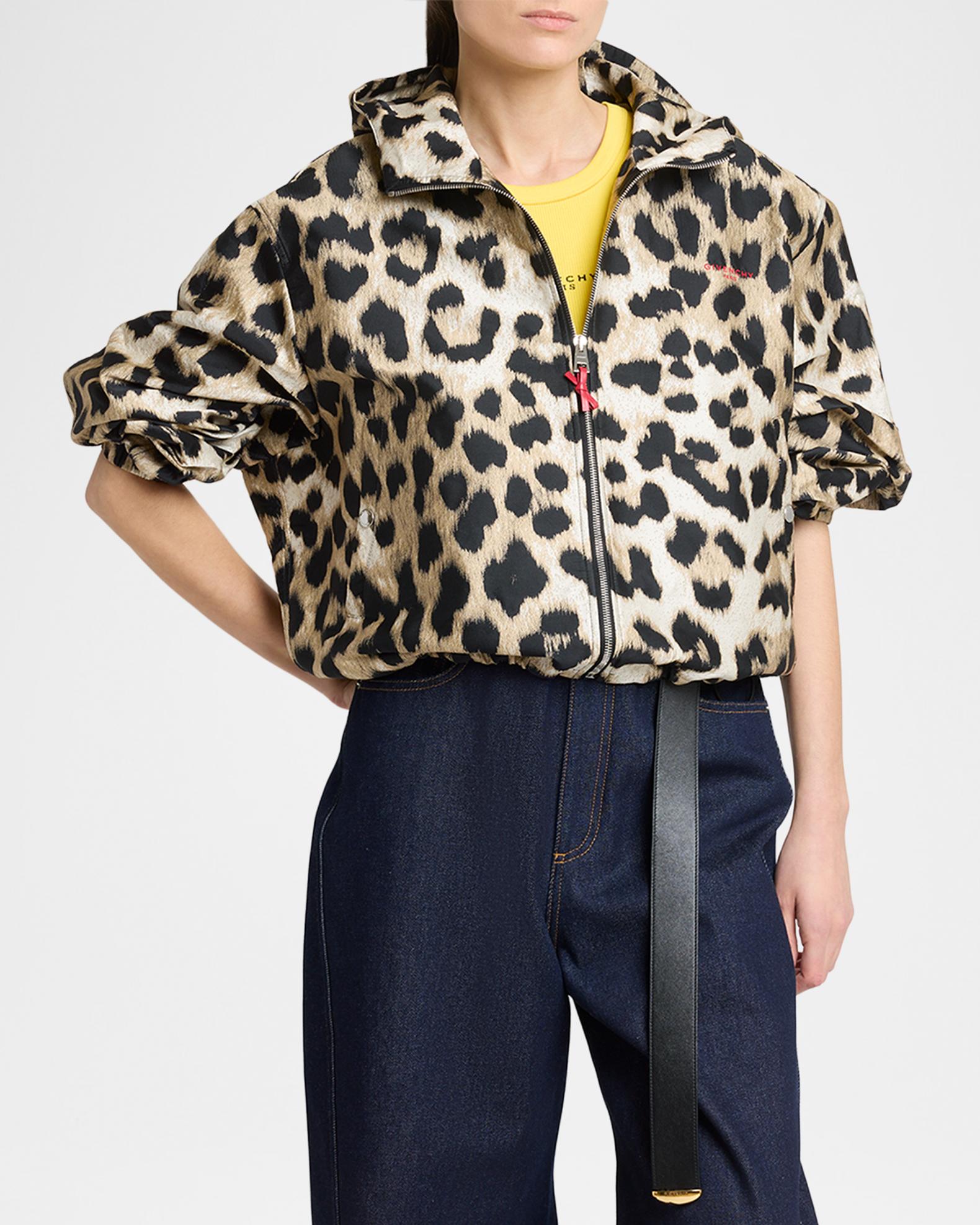 Givenchy Leopard-Print Crop Windbreaker Jacket | Neiman Marcus