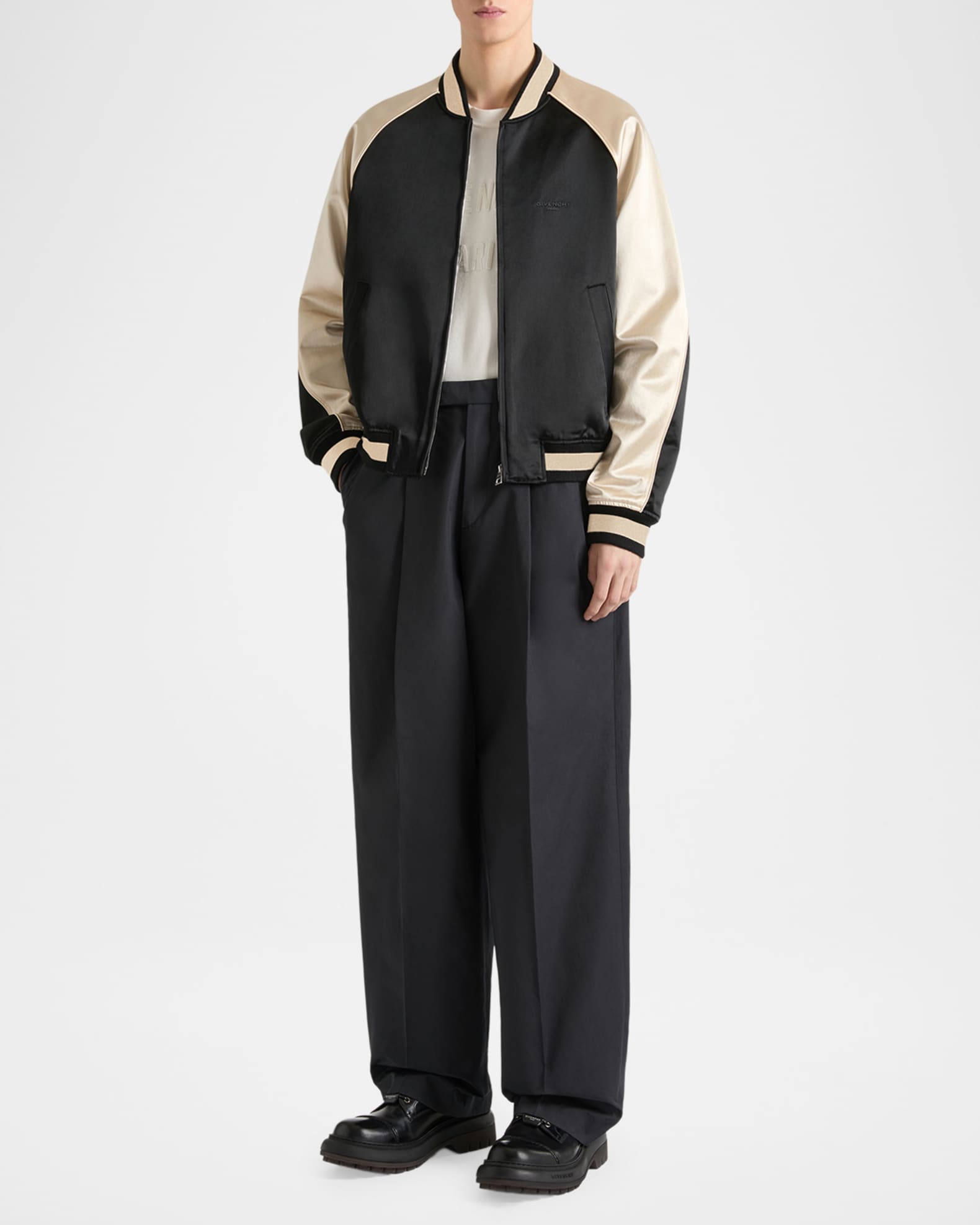Givenchy Men's Satin Rhinestone-Logo Bomber Jacket | Neiman Marcus