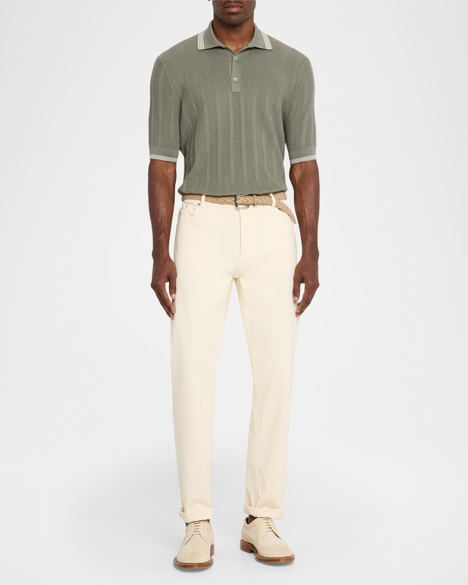 Brunello Cucinelli Men's Cotton Textured Rib Knit Polo Shirt