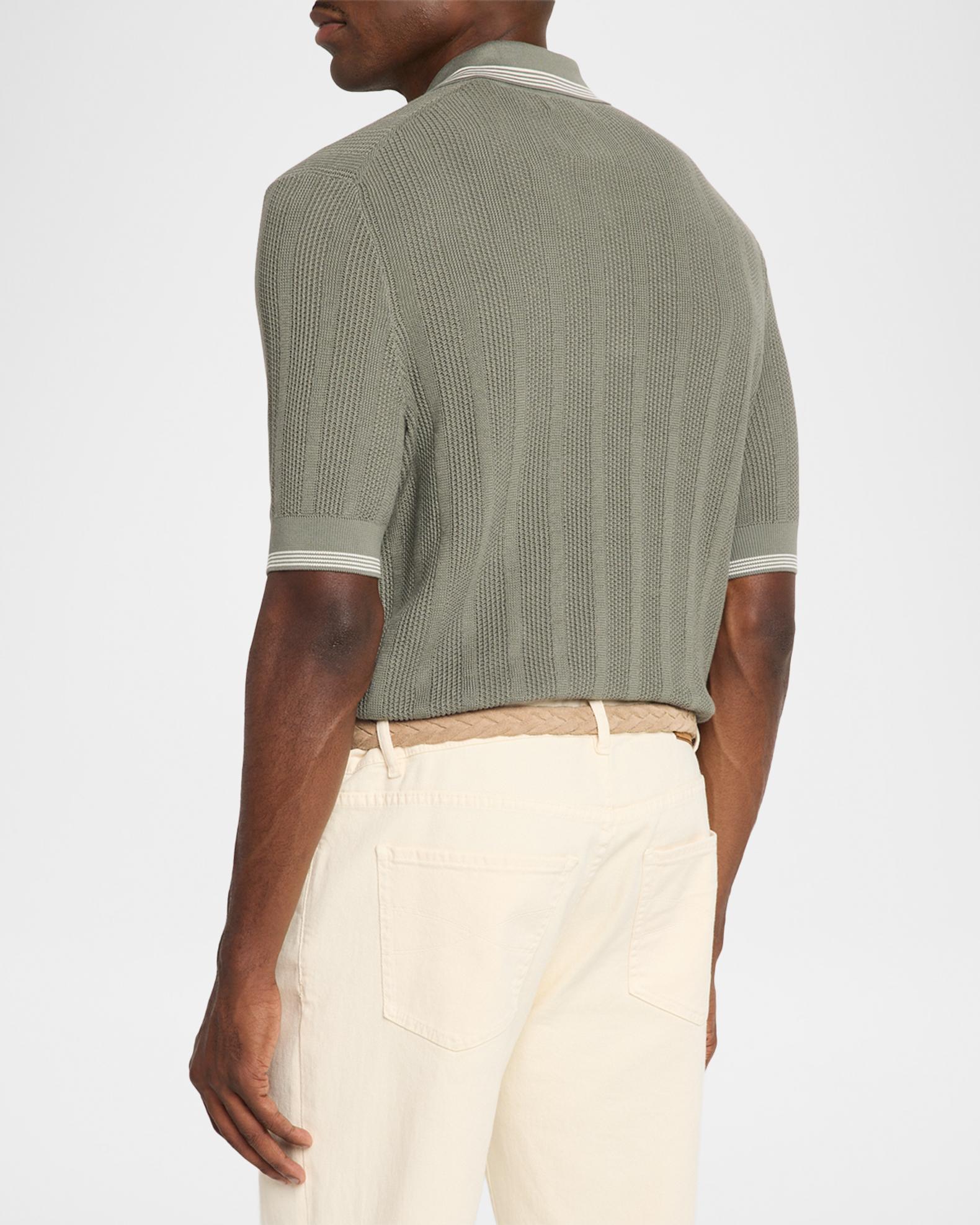 Brunello Cucinelli Men's Cotton Textured Rib Knit Polo Shirt