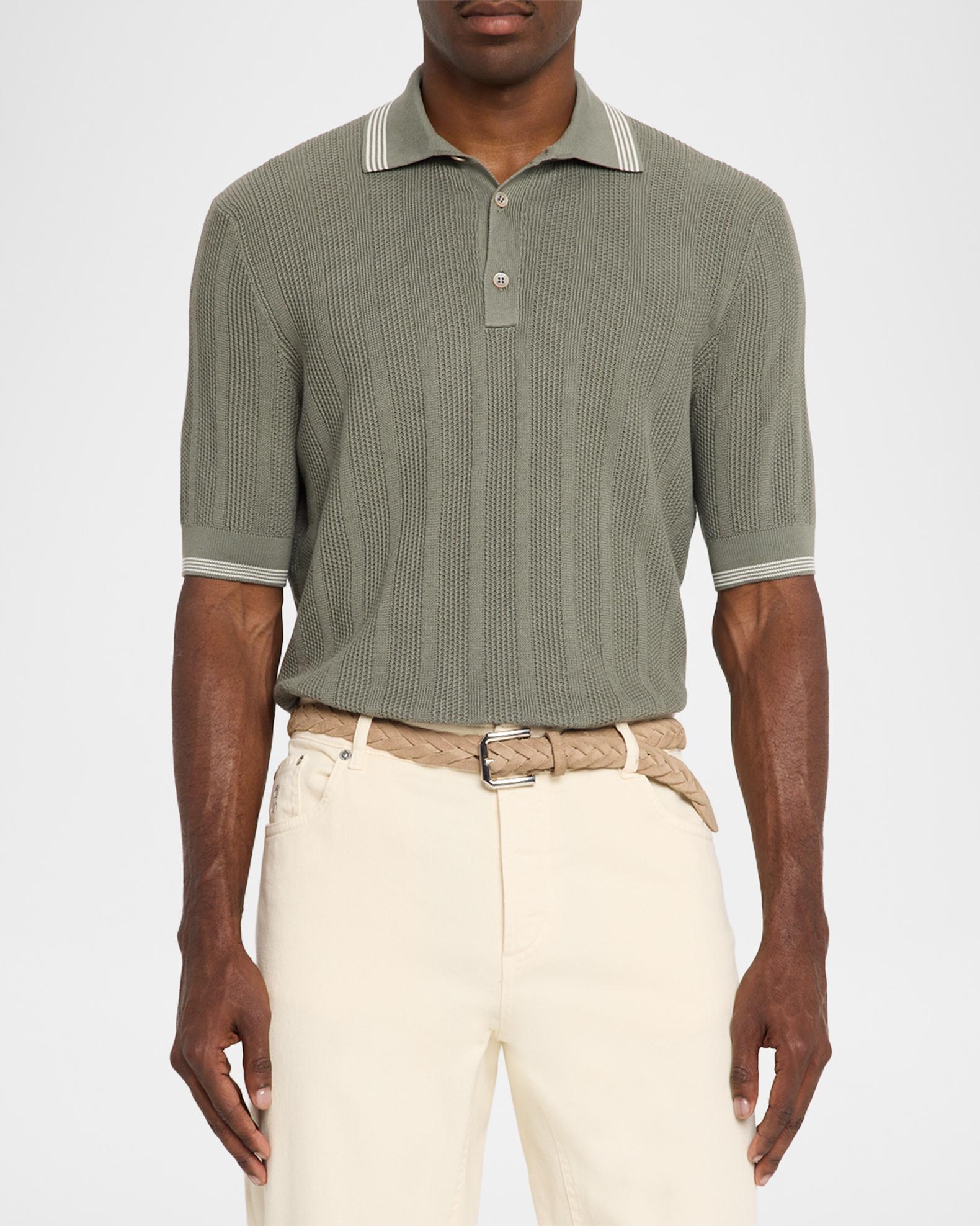 Brunello Cucinelli Men's Cotton Textured Rib Knit Polo Shirt