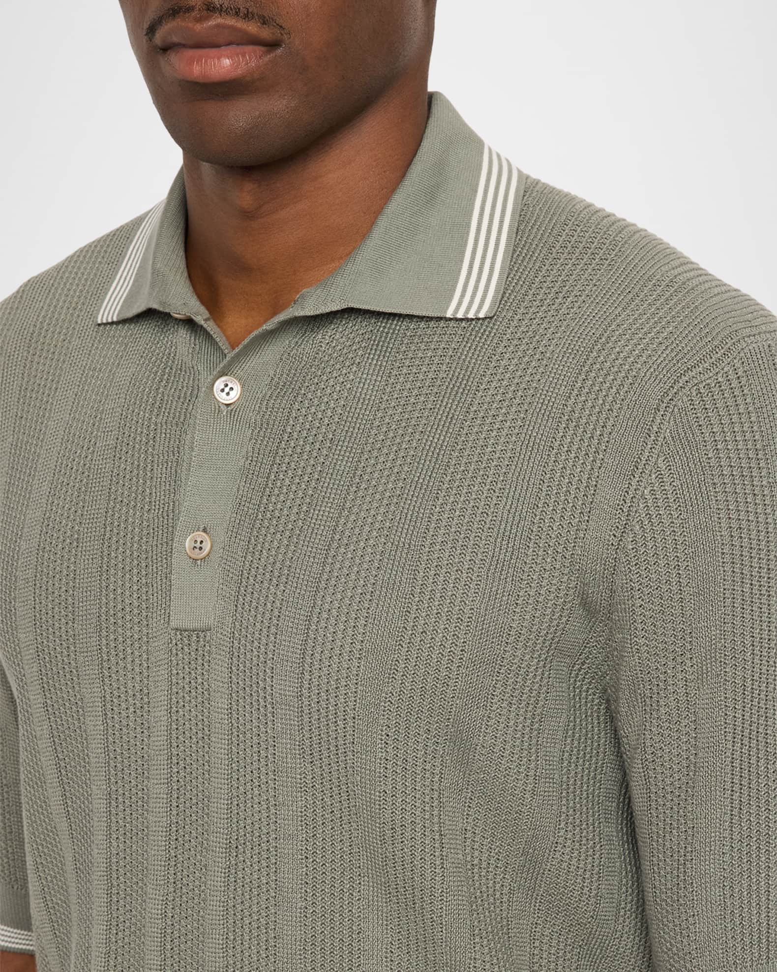 Brunello Cucinelli Men's Cotton Textured Rib Knit Polo Shirt