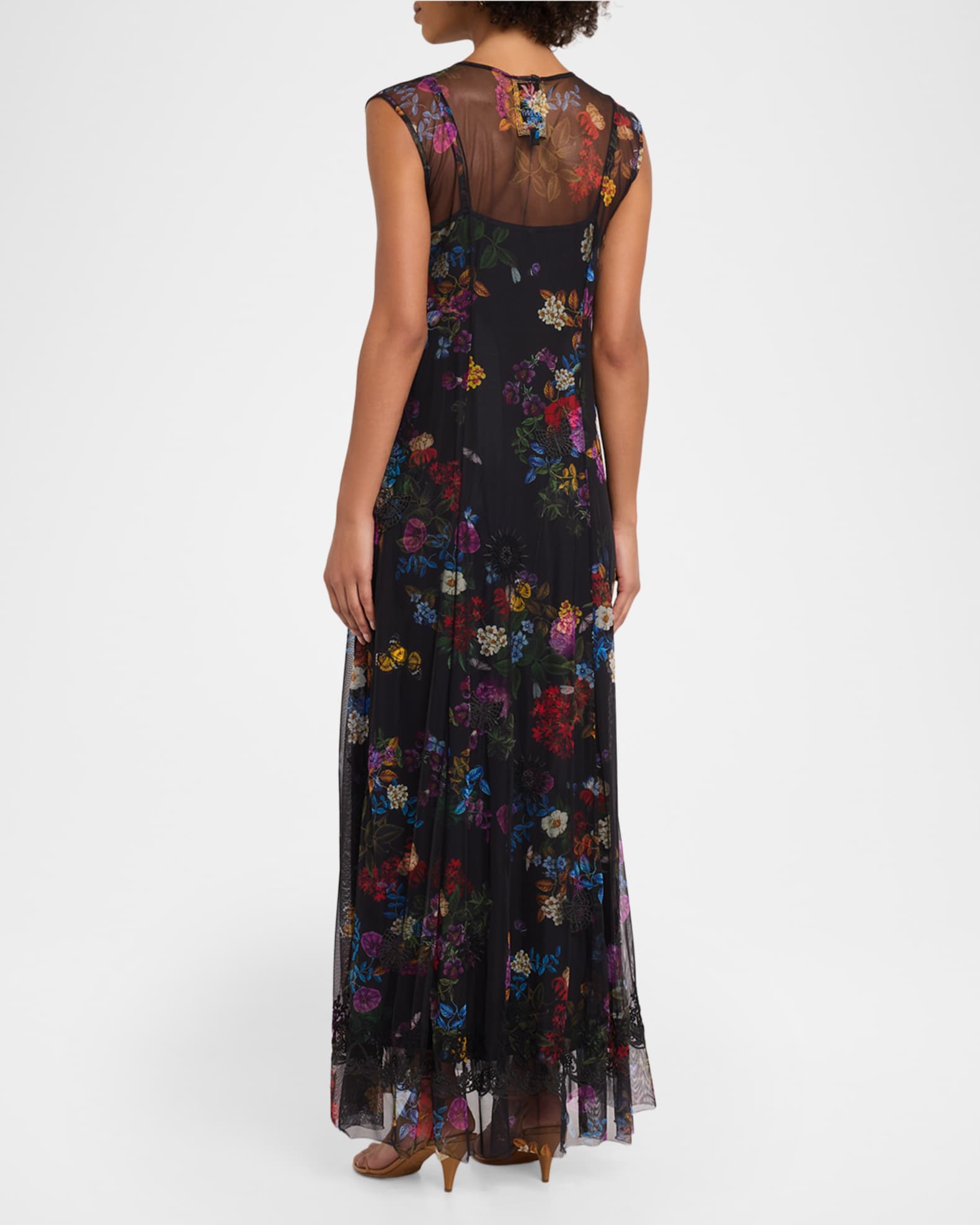 Johnny Was Women's Socorro Mesh Dress in Black, Size XL, Floral