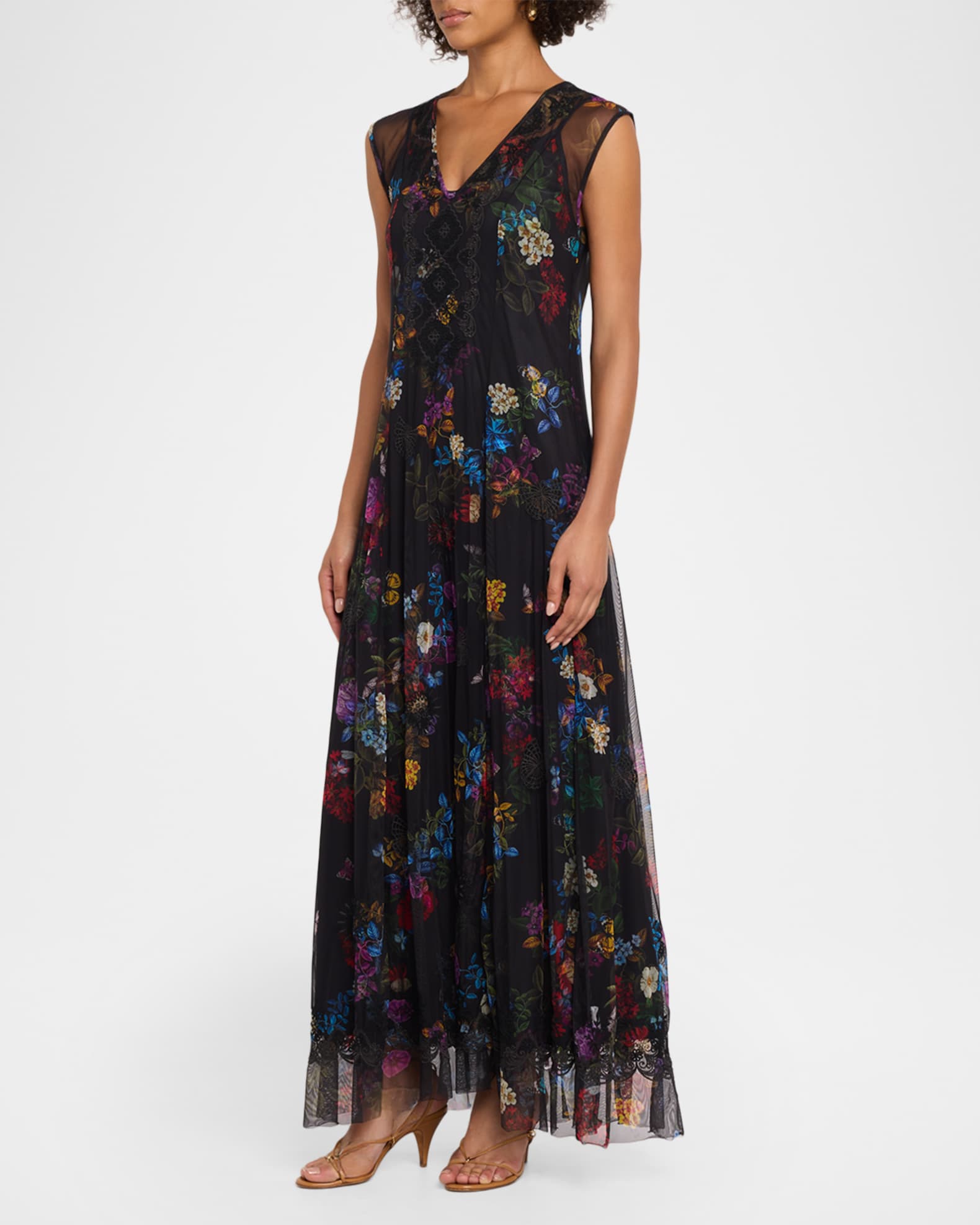 sachin and babi light blue dress Johnny Was Socorro Floral-Print Embroidered Mesh Maxi Dress