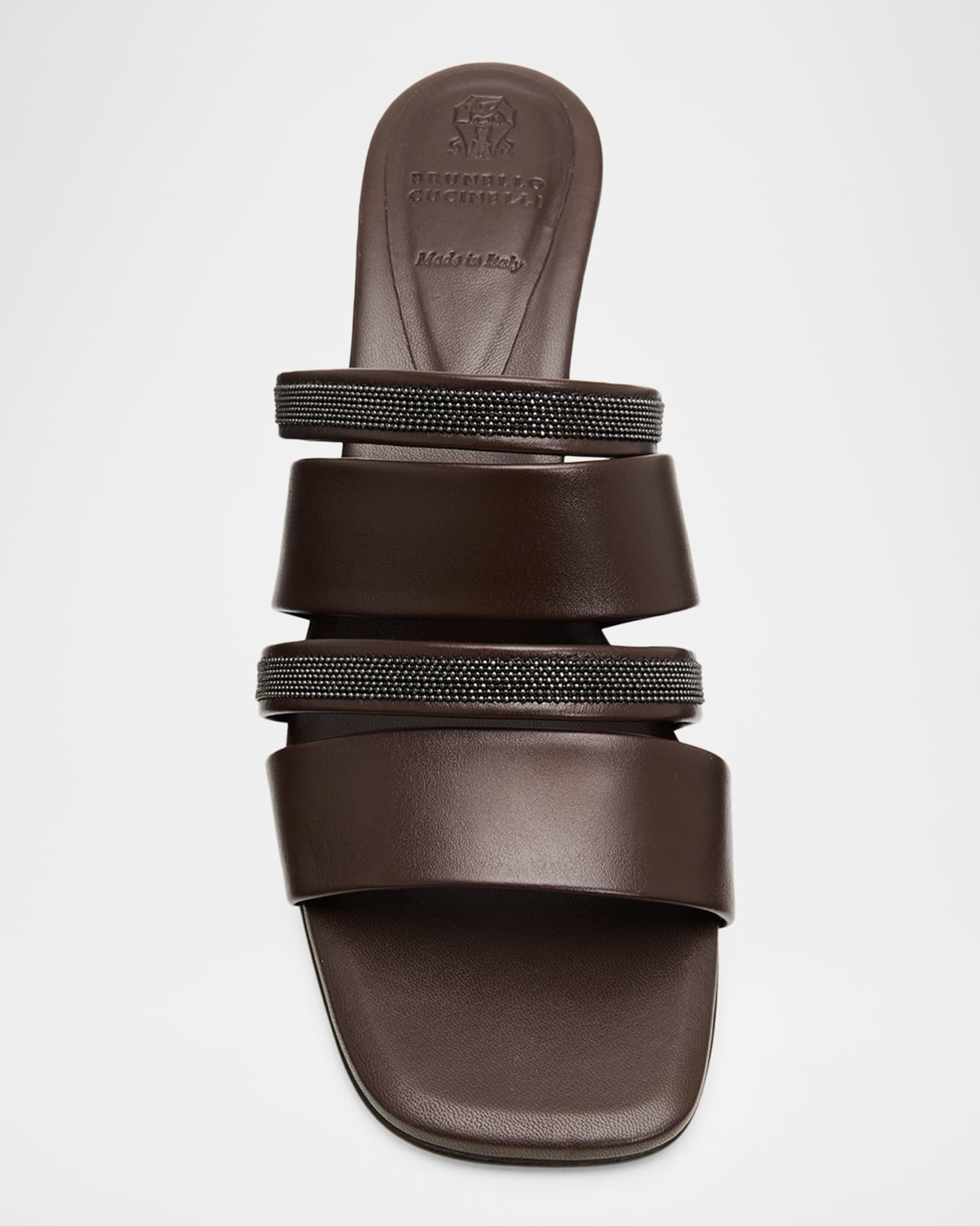 Brunello Cucinelli 50mm Monili Strappy Leather Mule Sandals
