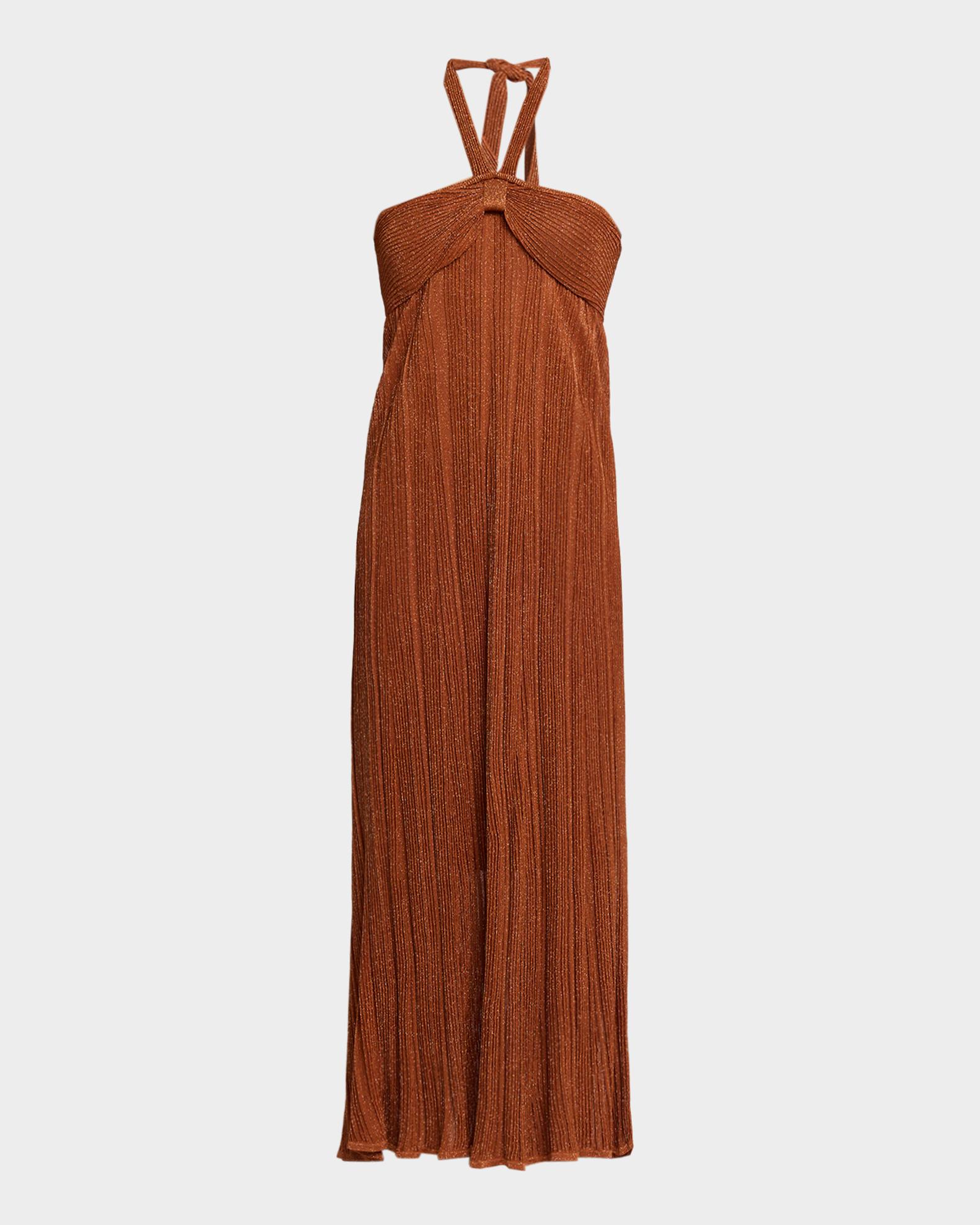 Zimmermann Indra Metallic Halter Maxi Dress - Metallic Tan