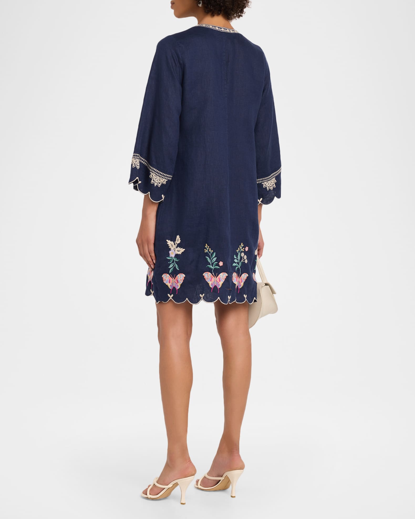 johnny was embroidered dress Women's Zanzibar Tiered Midi Ivory Medium US White crinkle texture fabric with tonal floral embroidery Johnny Was Pleated Floral-Embroidered Mini