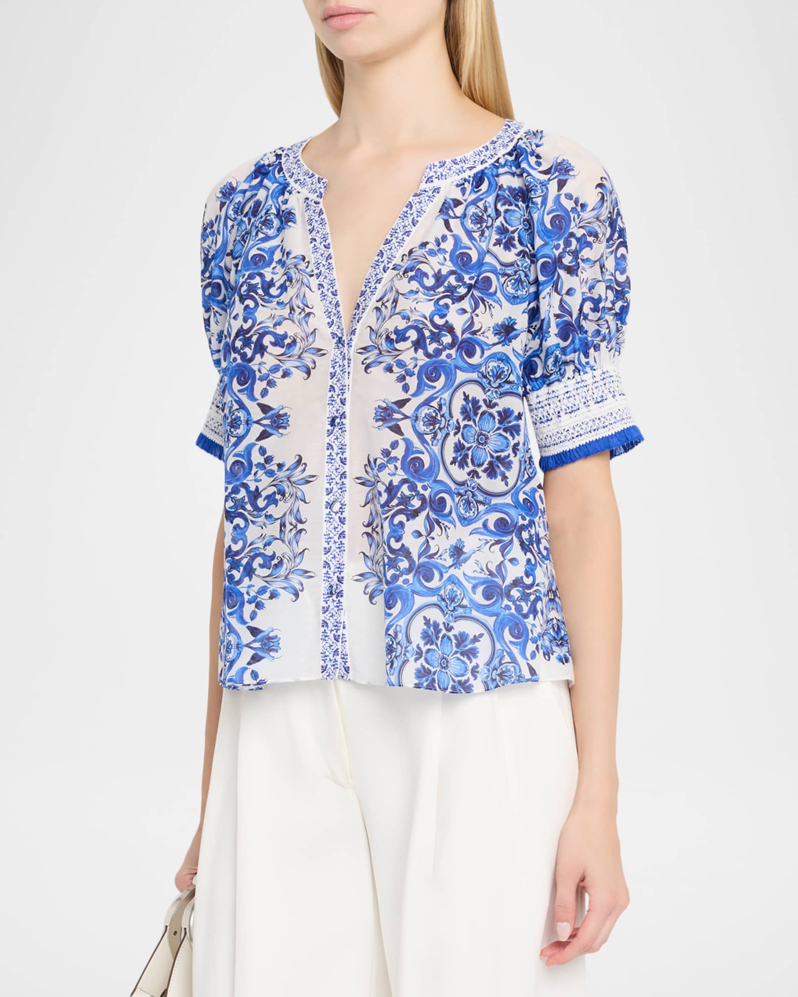 ALICE + OLIVIA Thalia Puff-Sleeve Blouse | Neiman Marcus