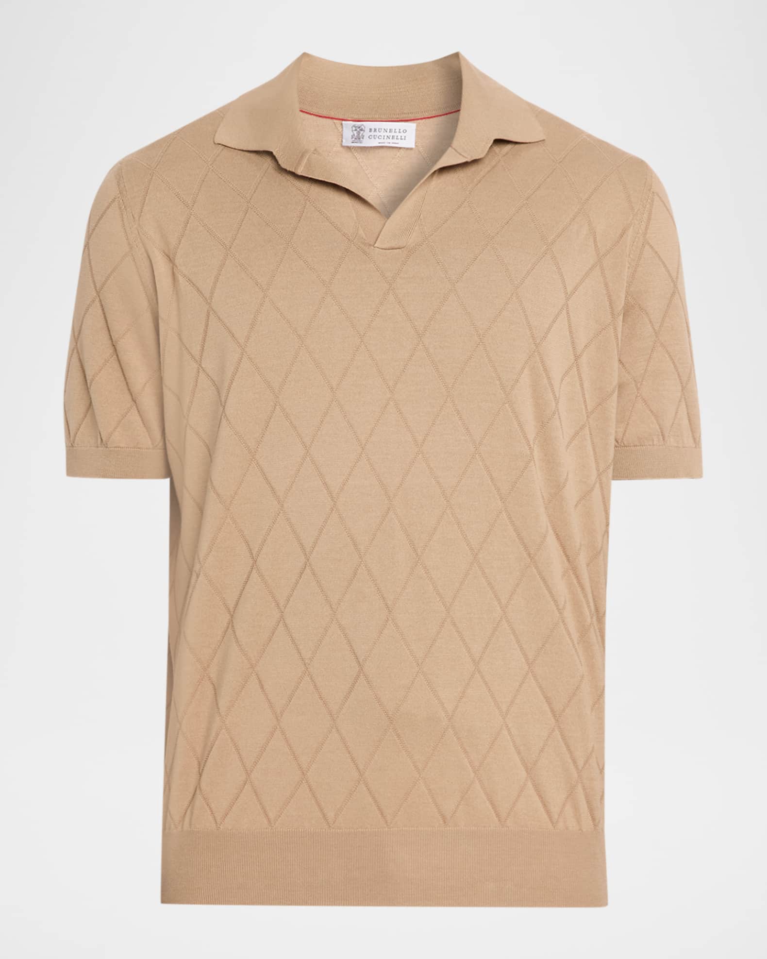 Brunello Cucinelli Men's Cotton Textured Argyle Cotton Knit Polo
