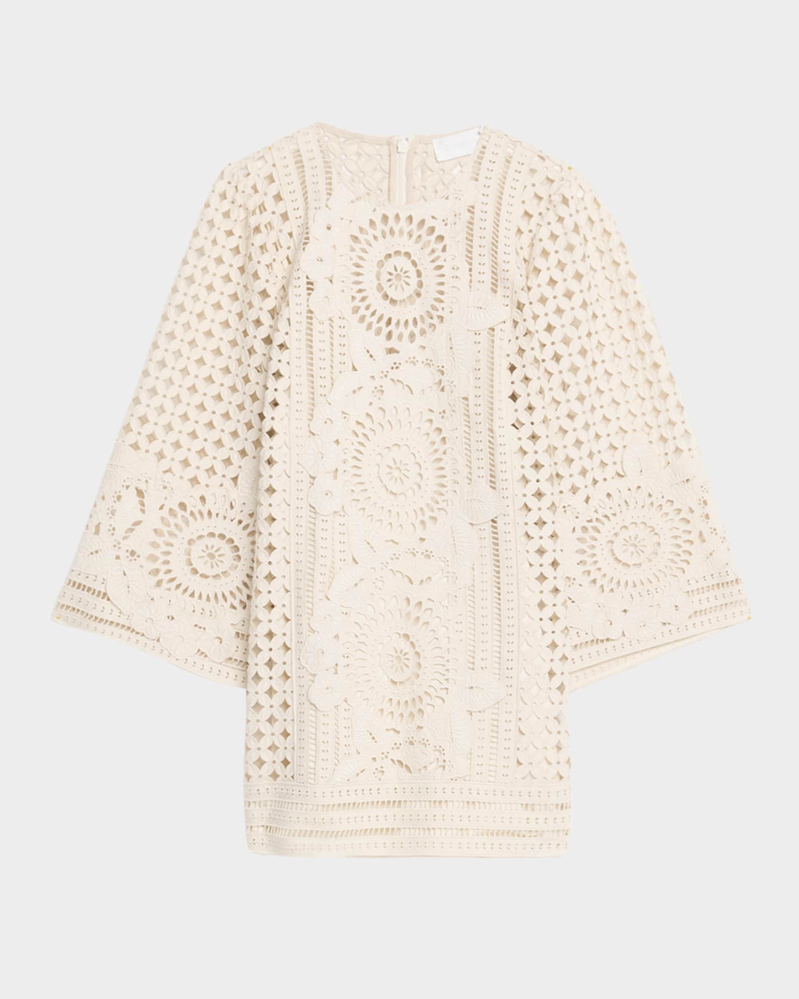 Zimmermann Cotton Embroidered Indra Mini Dress - Beige - 0
