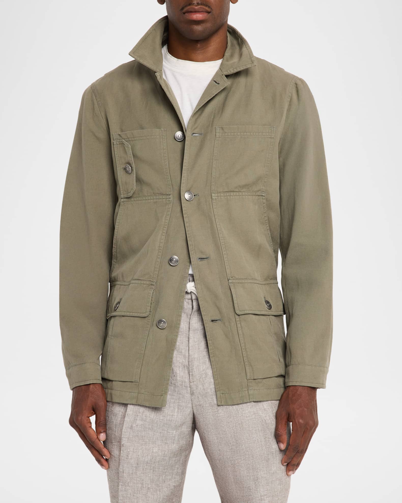 Brunello Cucinelli Men's Military Chore Canvas Jacket | Neiman Marcus