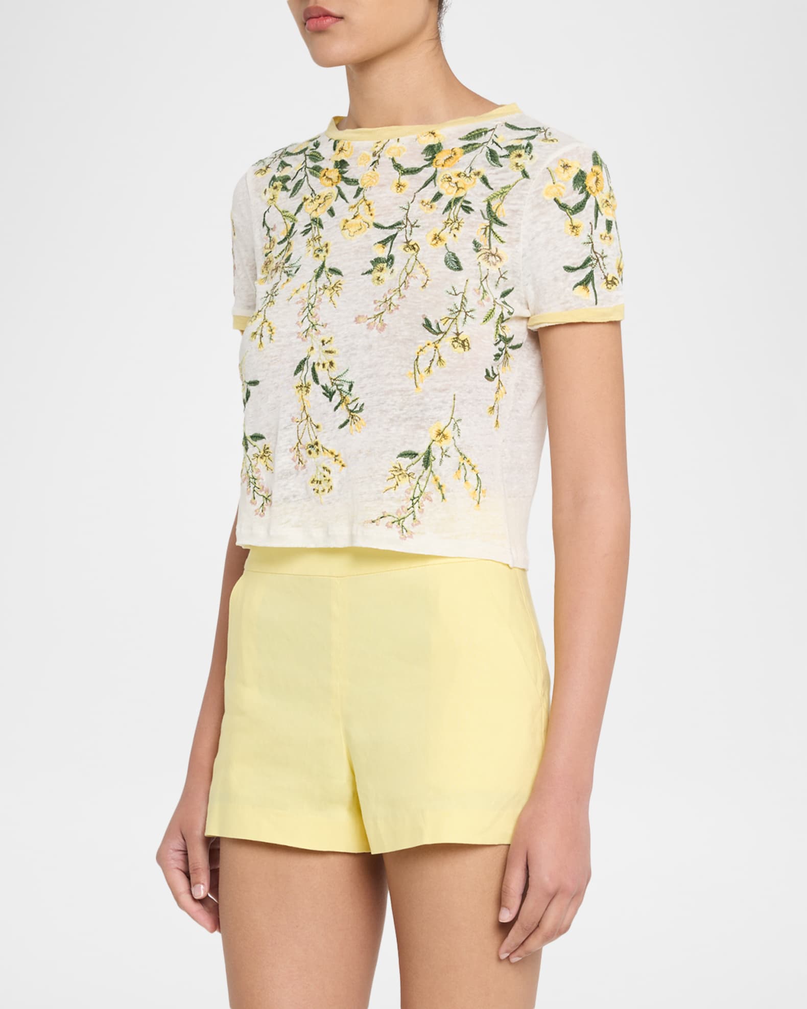 ALICE + OLIVIA Cindy Embroidered Crop Top | Neiman Marcus
