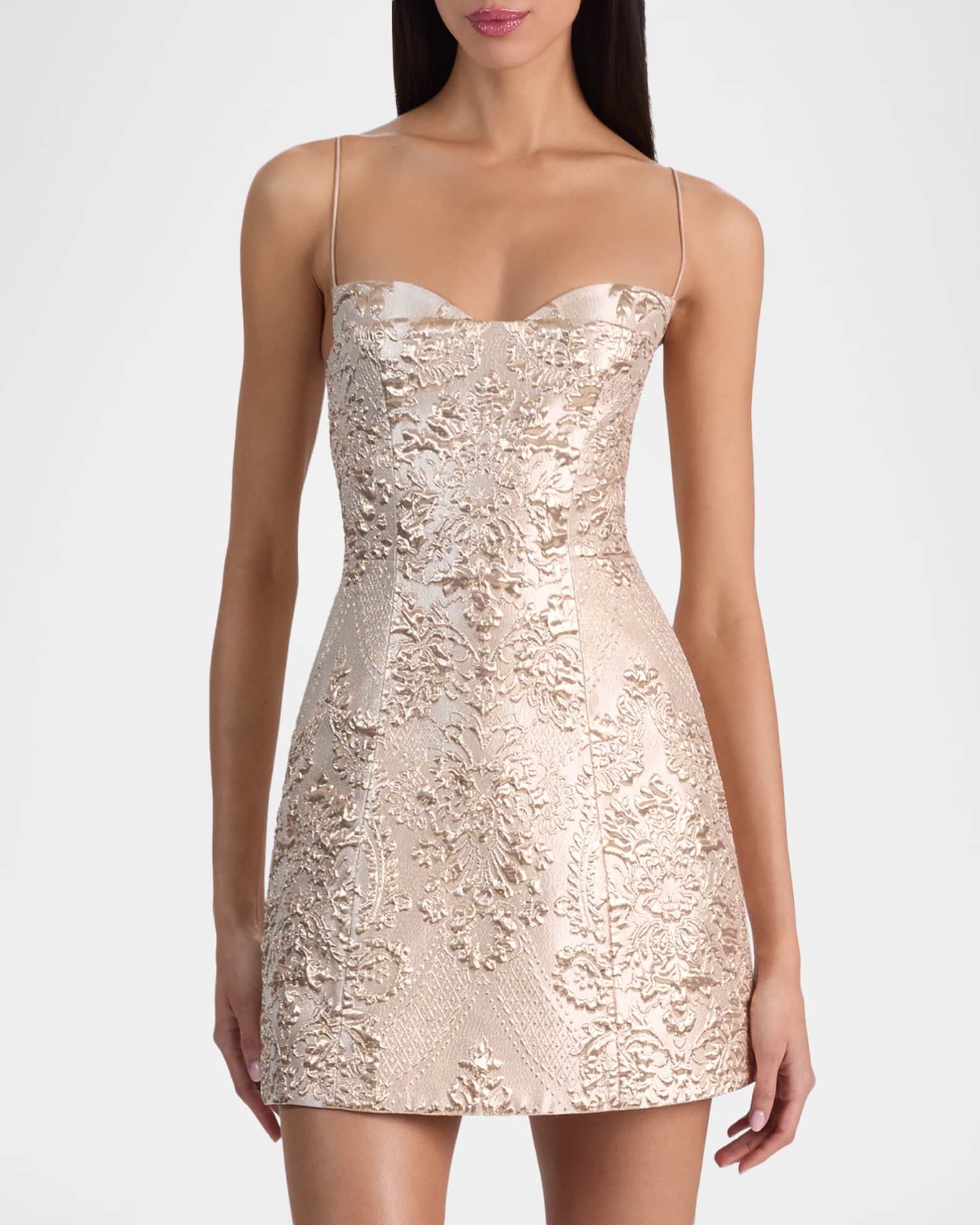 ALICE + OLIVIA Hallie Peekaboo Metallic Mini Dress | Neiman Marcus