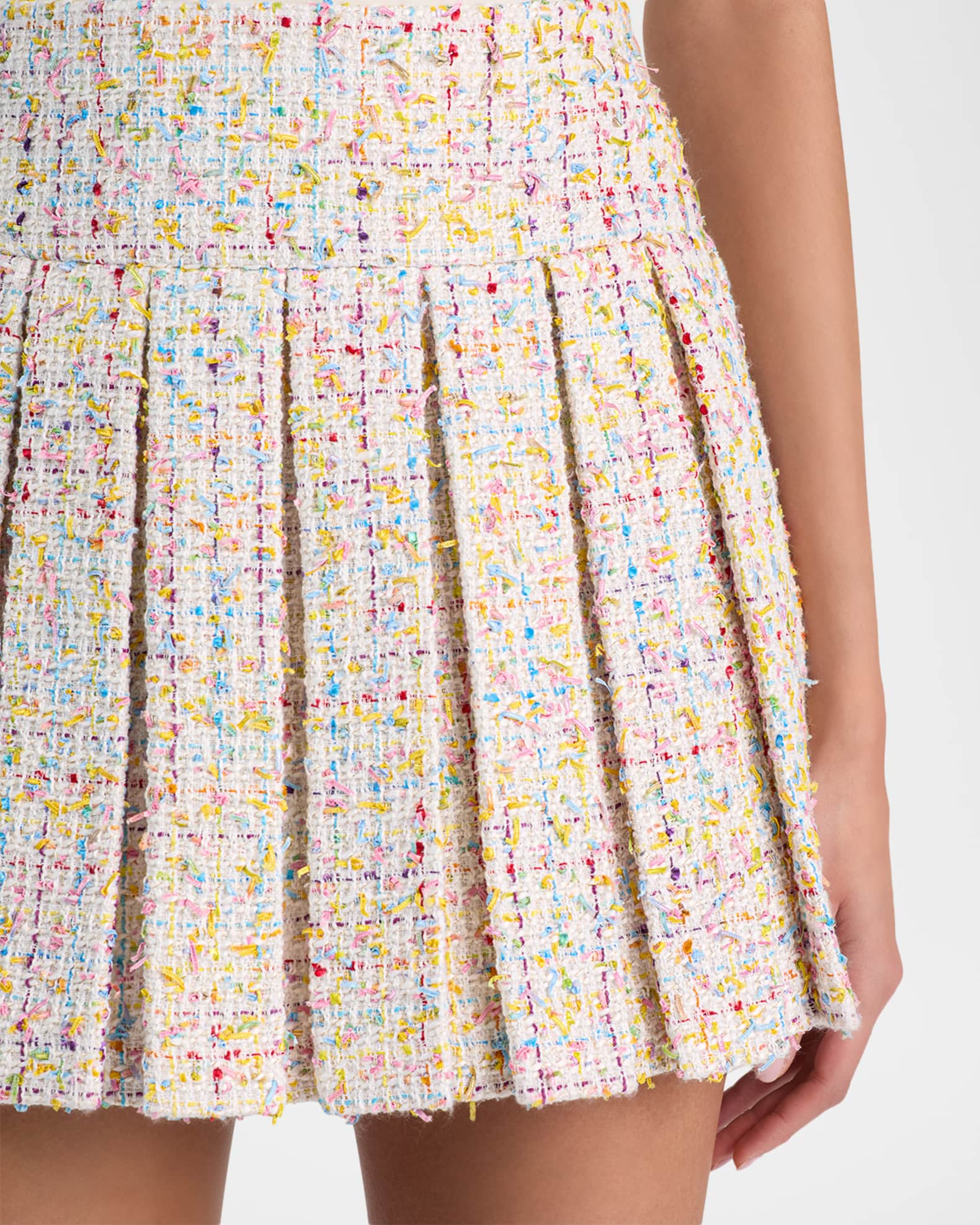 ALICE + OLIVIA Emilie Pleated Tweed Mini Skirt | Neiman Marcus