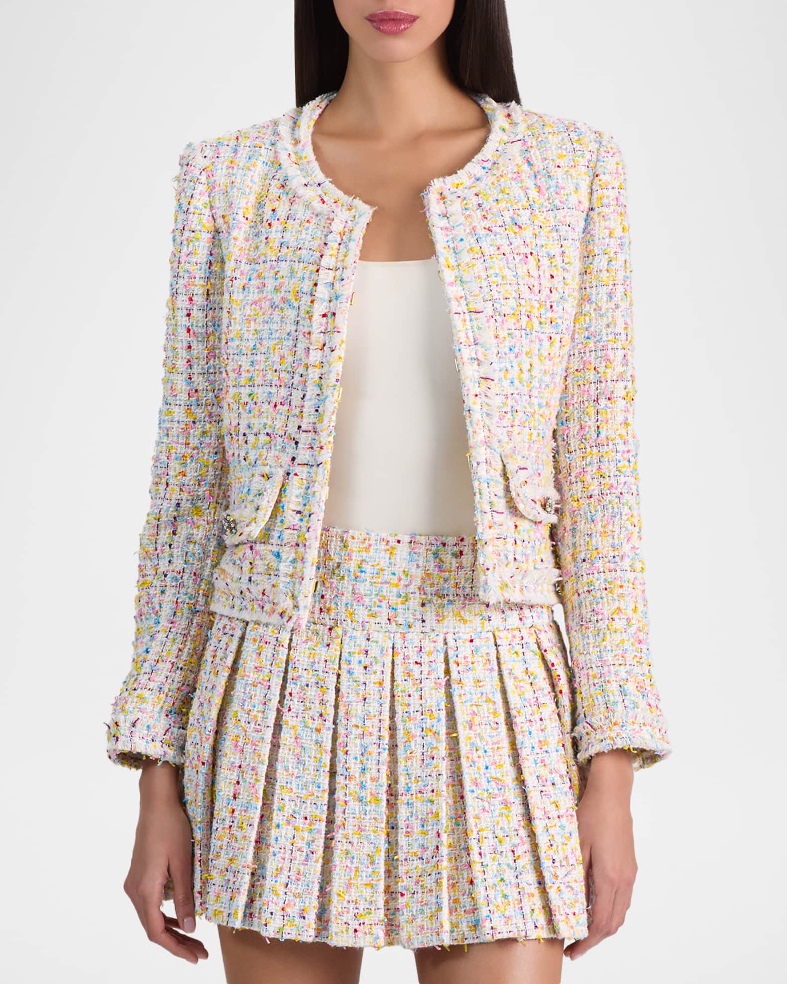 ALICE + OLIVIA Landon Tweed Cropped Jacket | Neiman Marcus