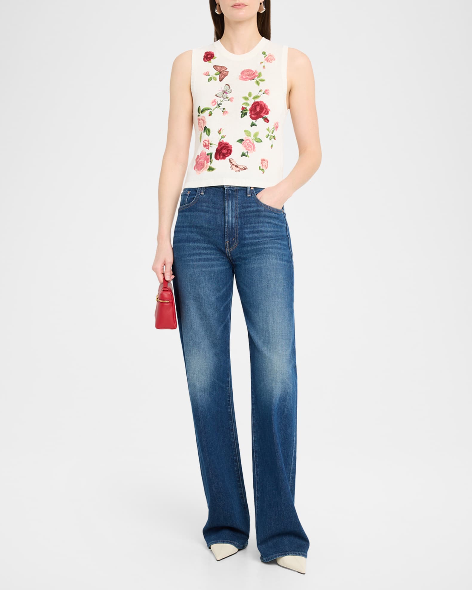 ALICE + OLIVIA Reva Embroidered Rib-Knit Tank Top | Neiman Marcus