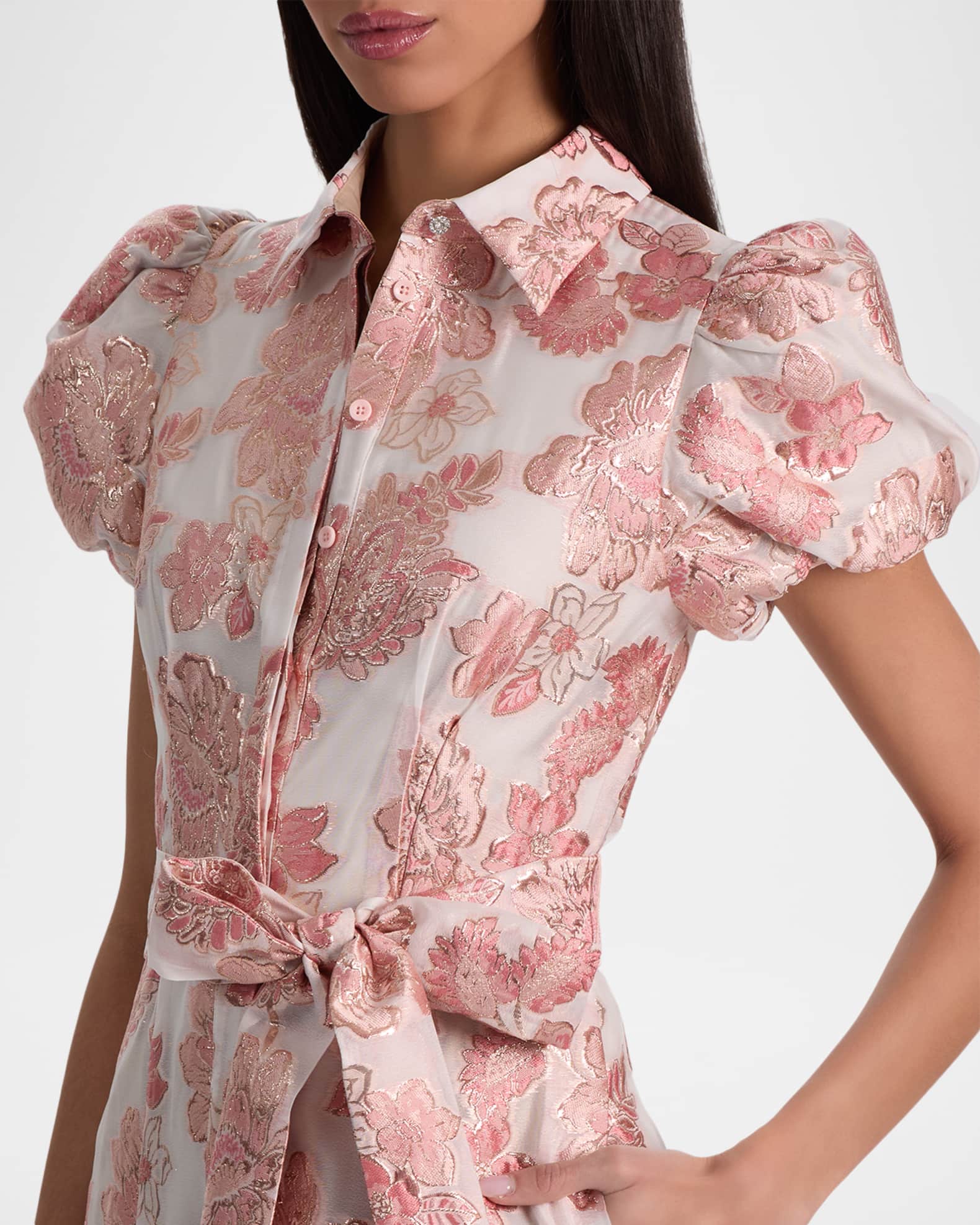 alice and olivia clark embroidered dress New Alice + Olivia Floral Jacquard & Lace Shirt Dress