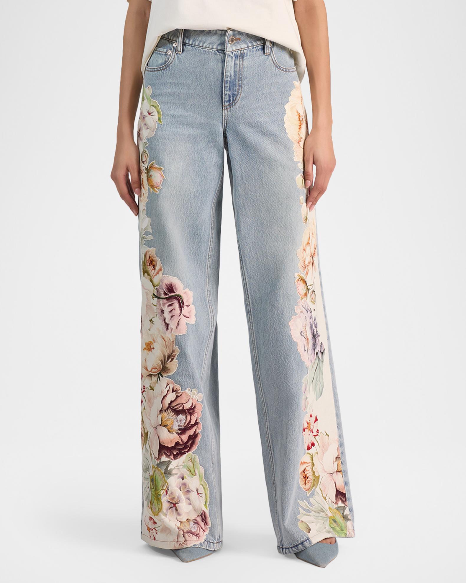 ALICE + OLIVIA Amazing Floral Low-Rise Baggy Jeans | Neiman Marcus