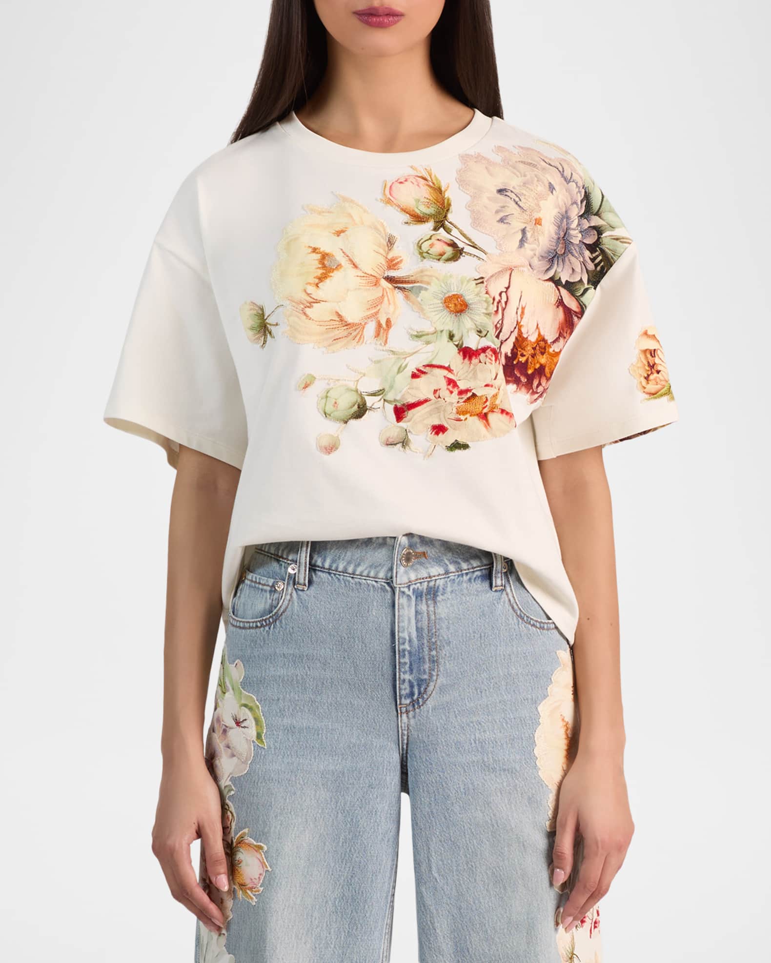 ALICE + OLIVIA Evan Floral Short-Sleeve T-Shirt | Neiman Marcus