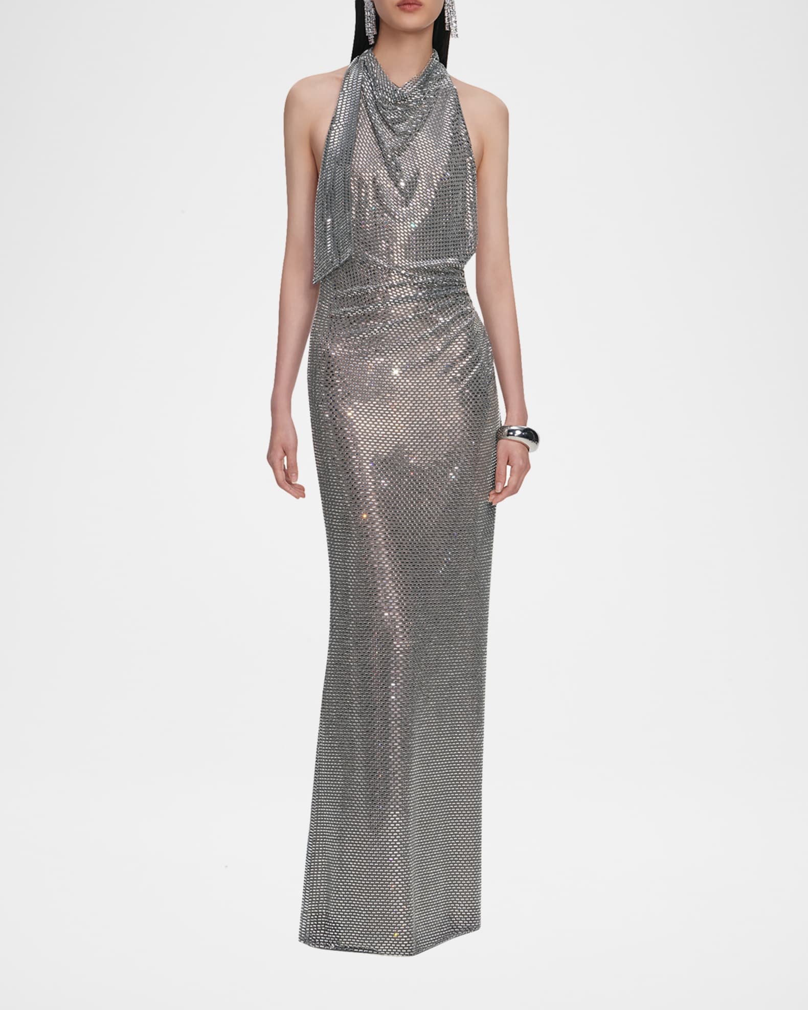 Self-Portrait Rhinestone Draped Maxi Dress | Neiman Marcus
